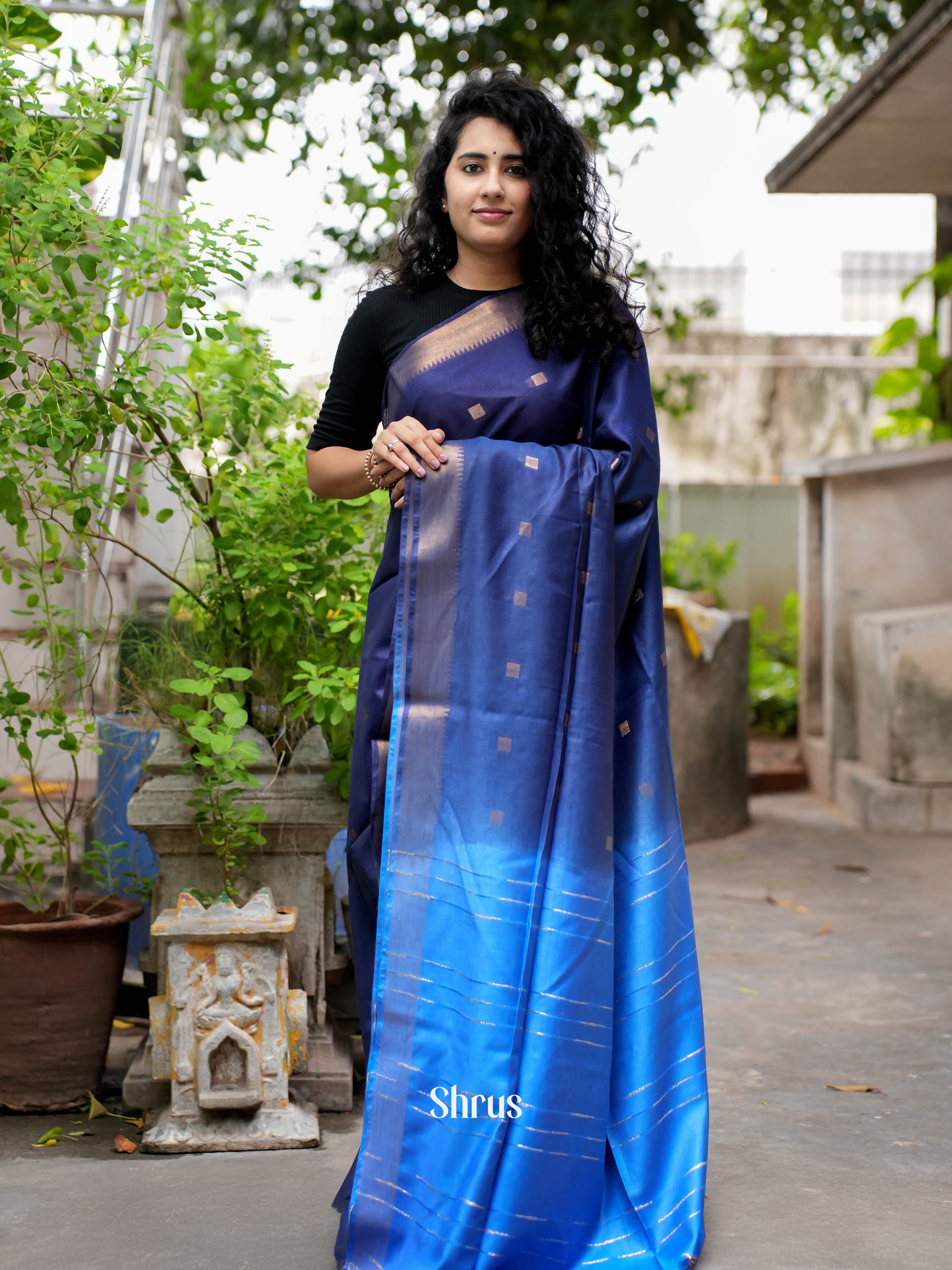 Blue & Teal- Semi Tussar Saree - Shop on ShrusEternity.com