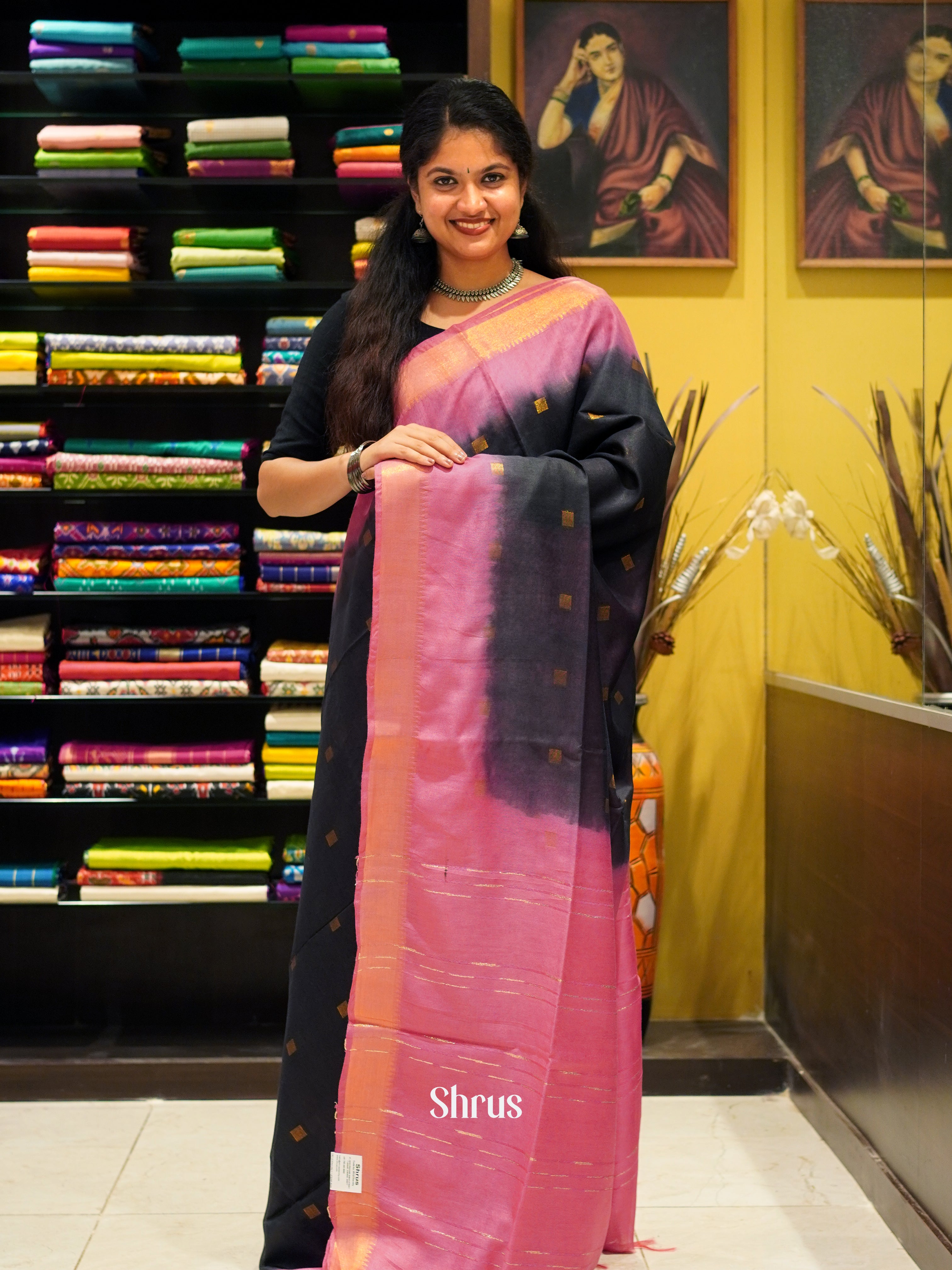 Blue & Pink - Semi Tussa Saree - Shop on ShrusEternity.com