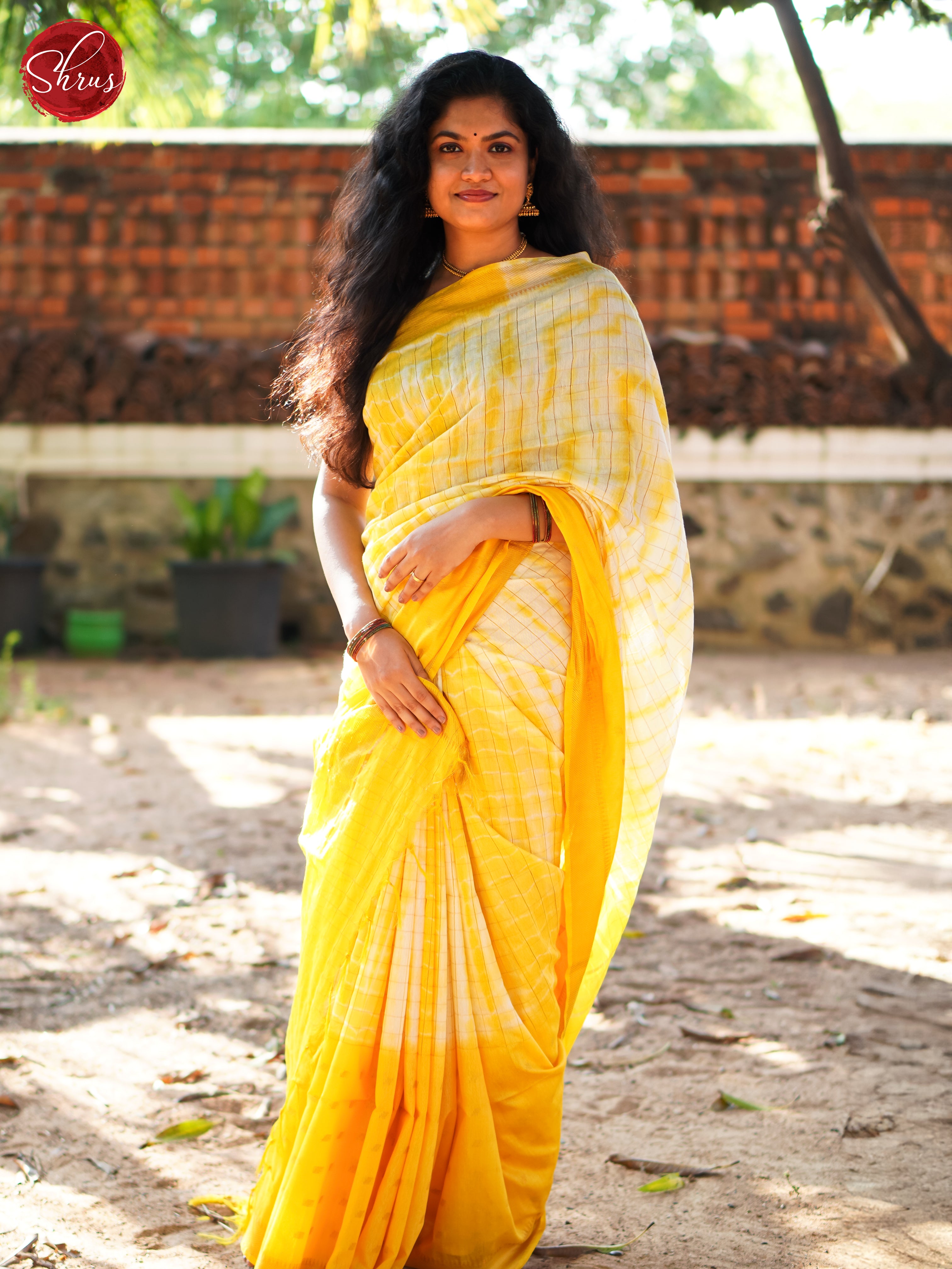 Cream & Yellow - Shibori Saree - Shop on ShrusEternity.com