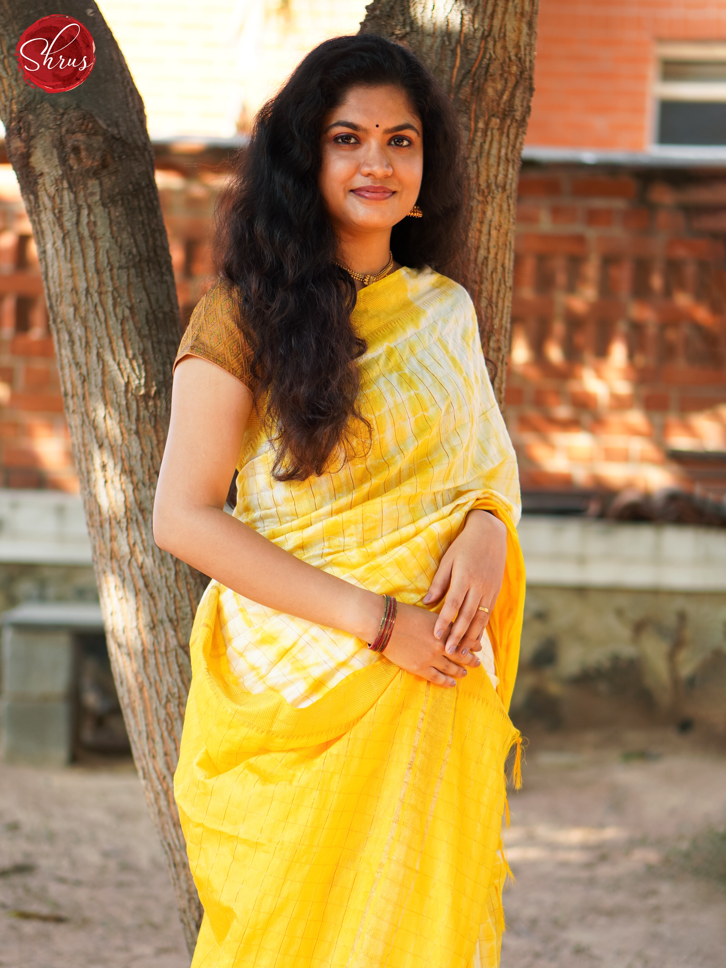 Cream & Yellow - Shibori Saree - Shop on ShrusEternity.com