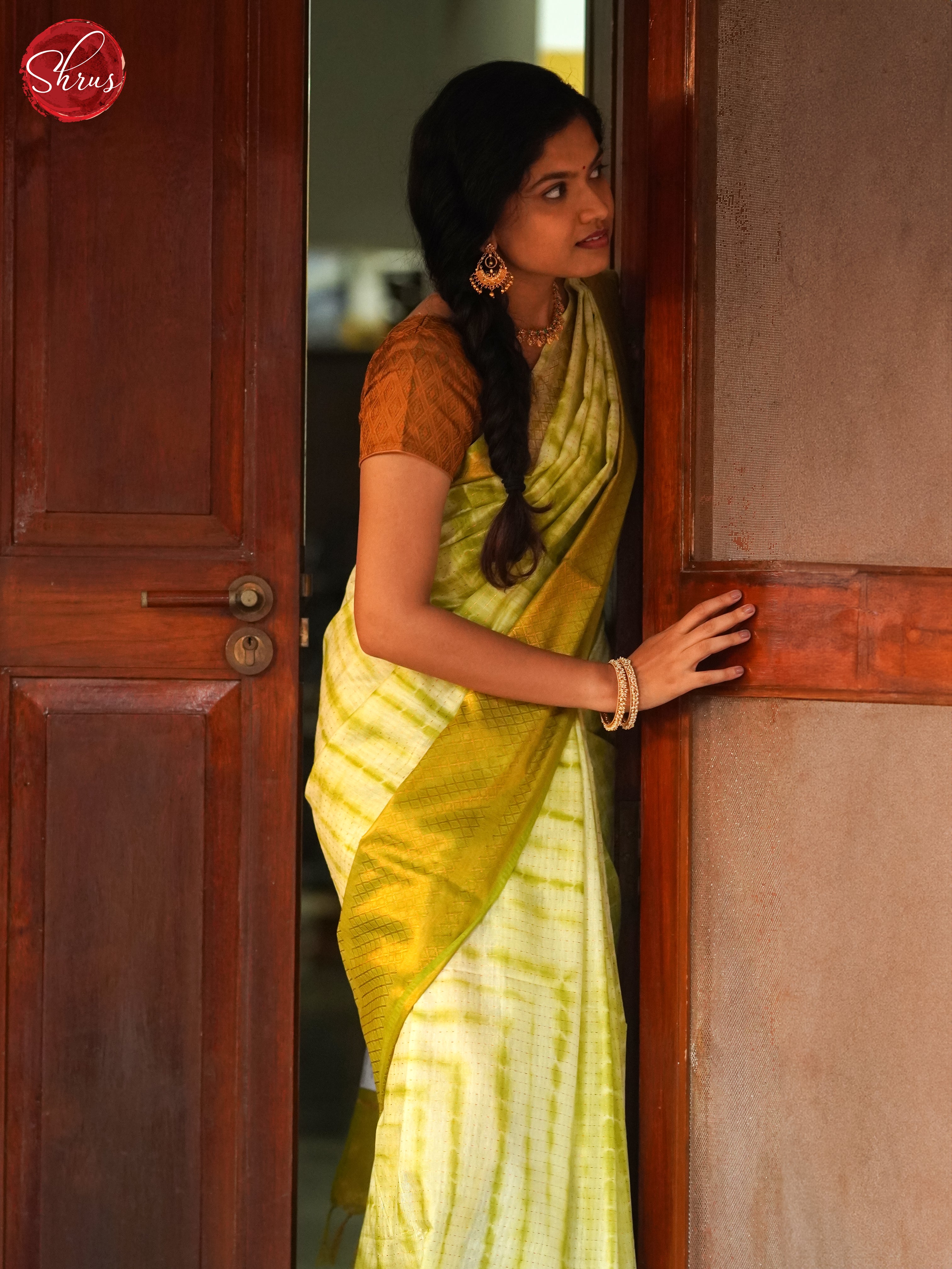 Cream & Green - Shibori Saree - Shop on ShrusEternity.com