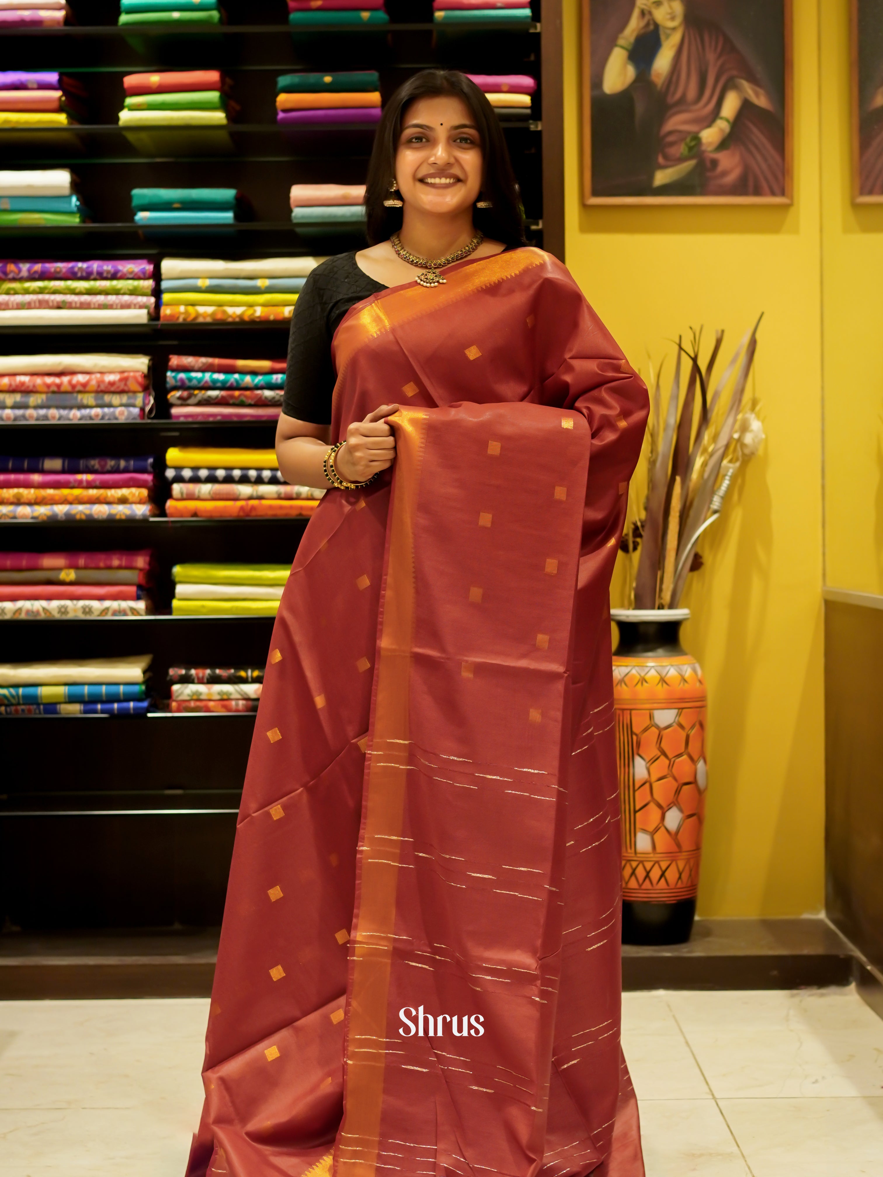 Maroon(Single Tone) - Semi Tussar Saree - Shop on ShrusEternity.com