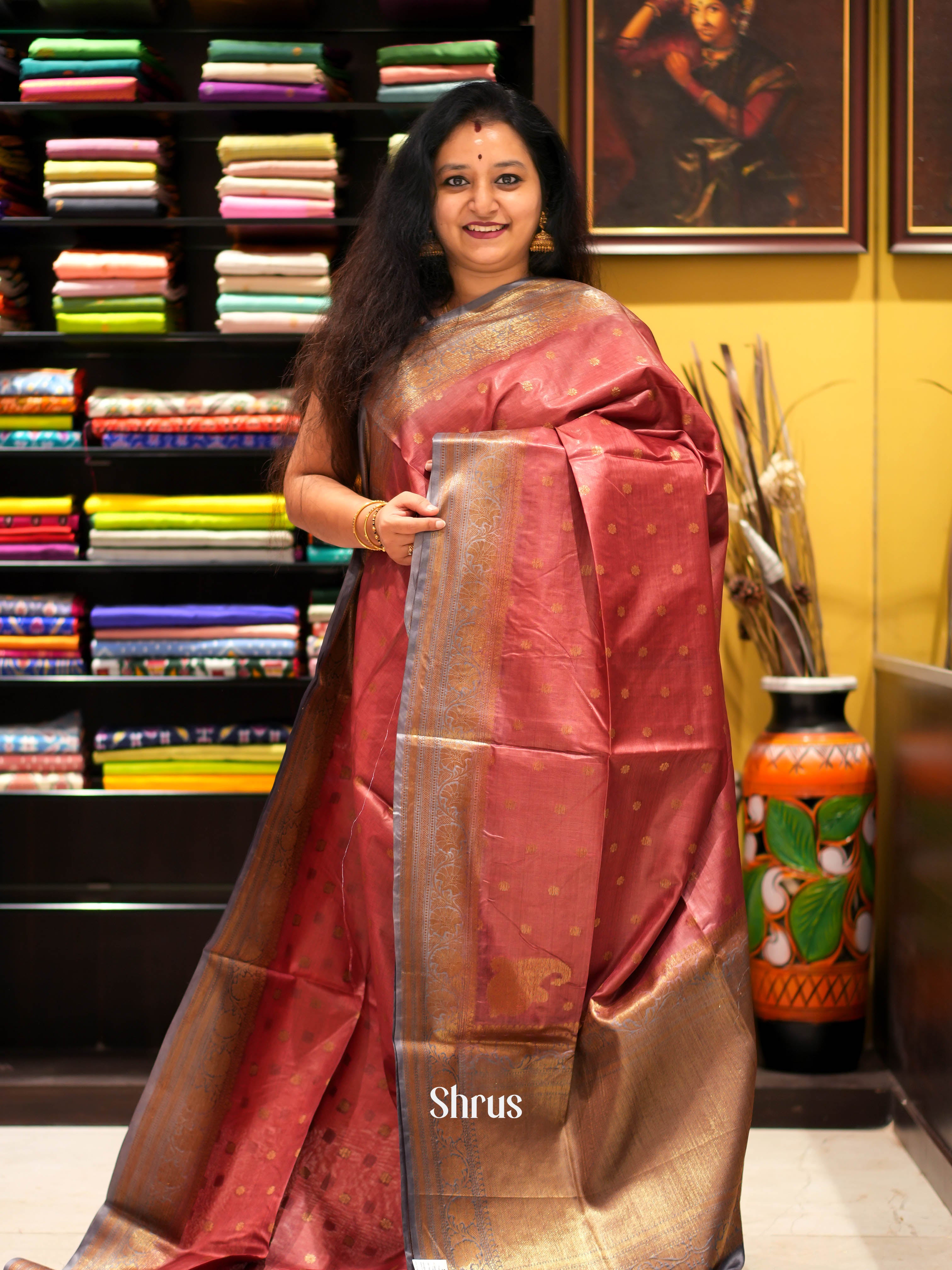 Brick & Grey - Tussar Saree - Shop on ShrusEternity.com