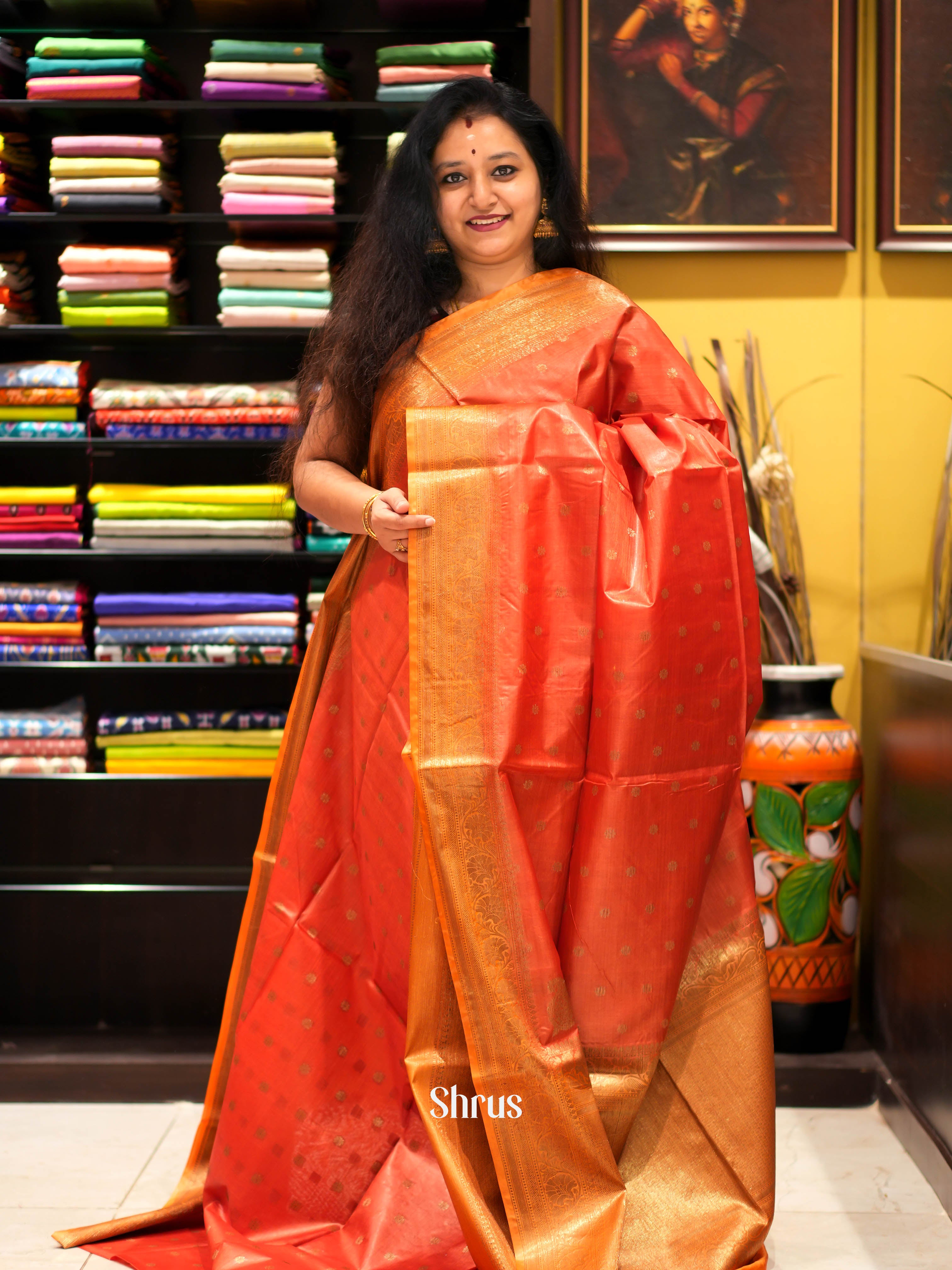 Red & Gold - Tussar Saree - Shop on ShrusEternity.com