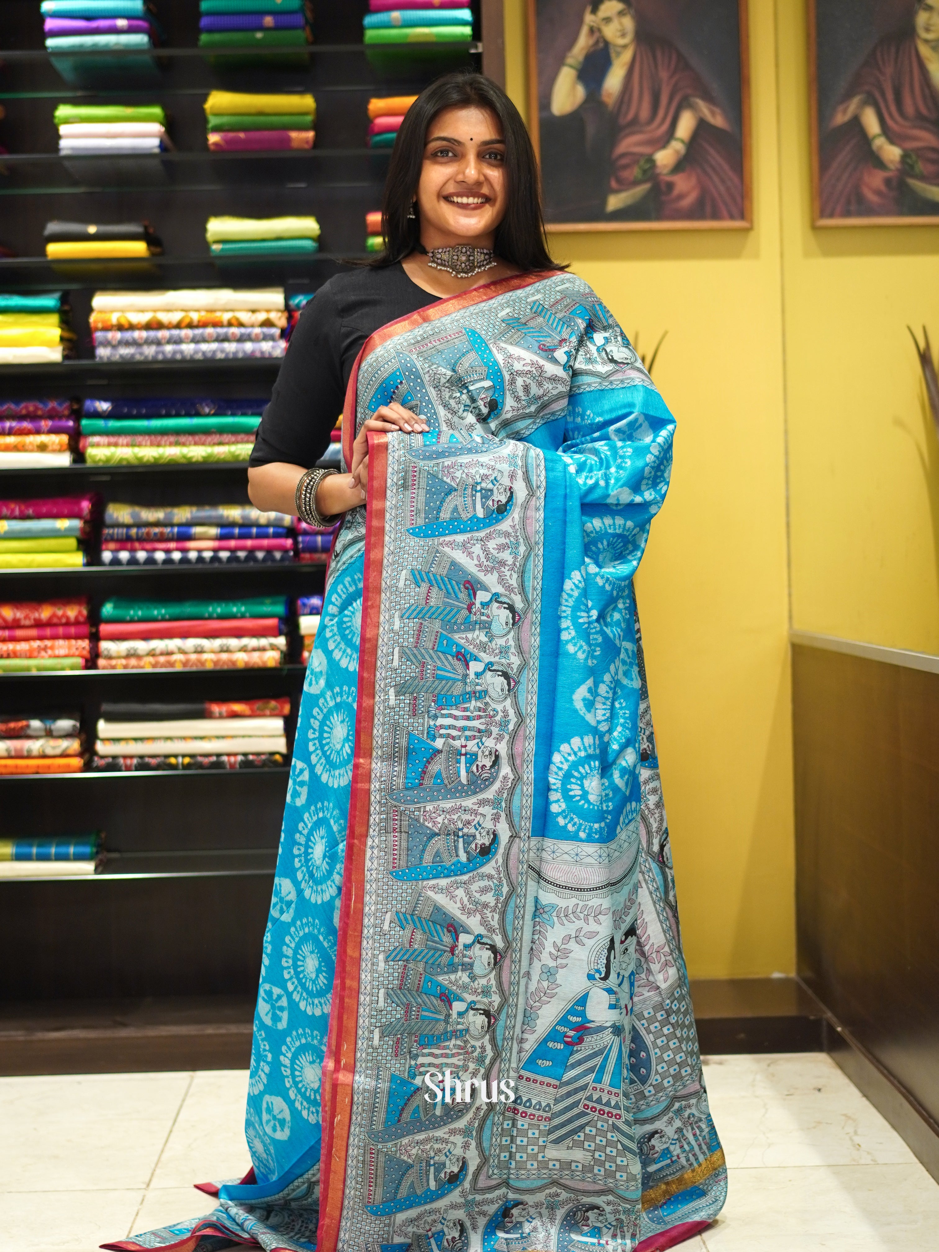 Blue & Pink- Bhatik Saree - Shop on ShrusEternity.com