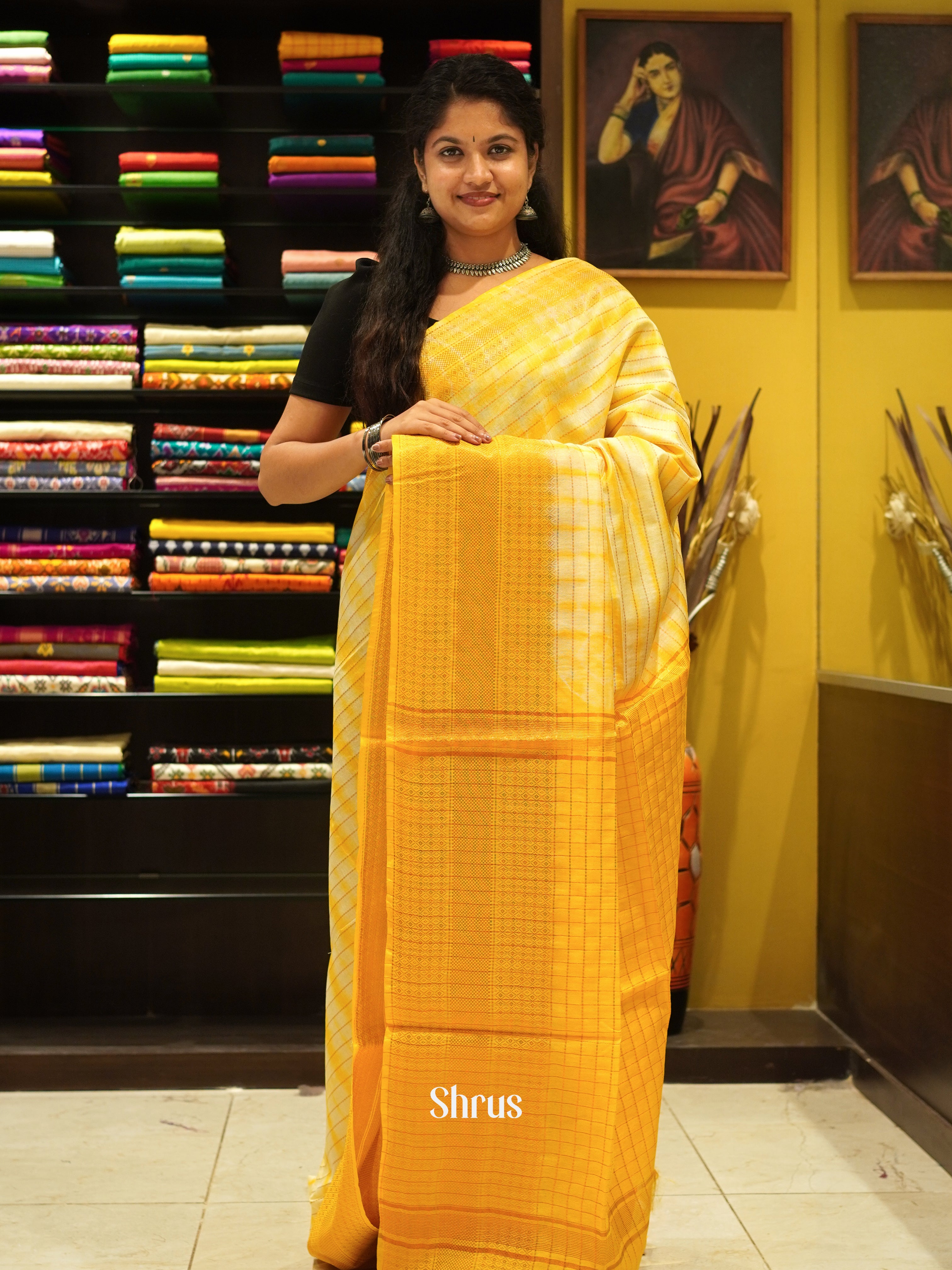 Yellow & Cream - Shibori Saree - Shop on ShrusEternity.com