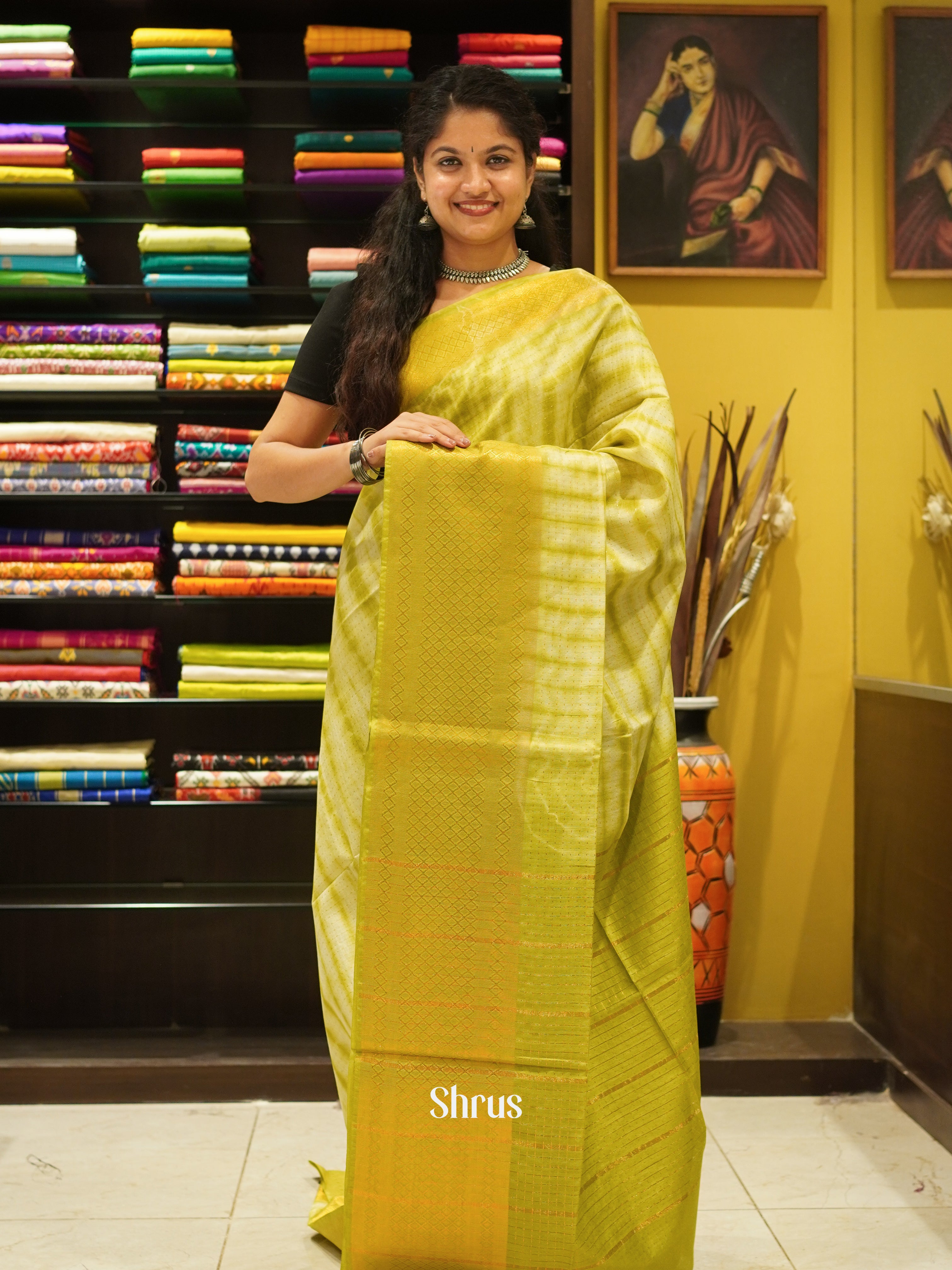 Green & Cream - Shibori Saree - Shop on ShrusEternity.com