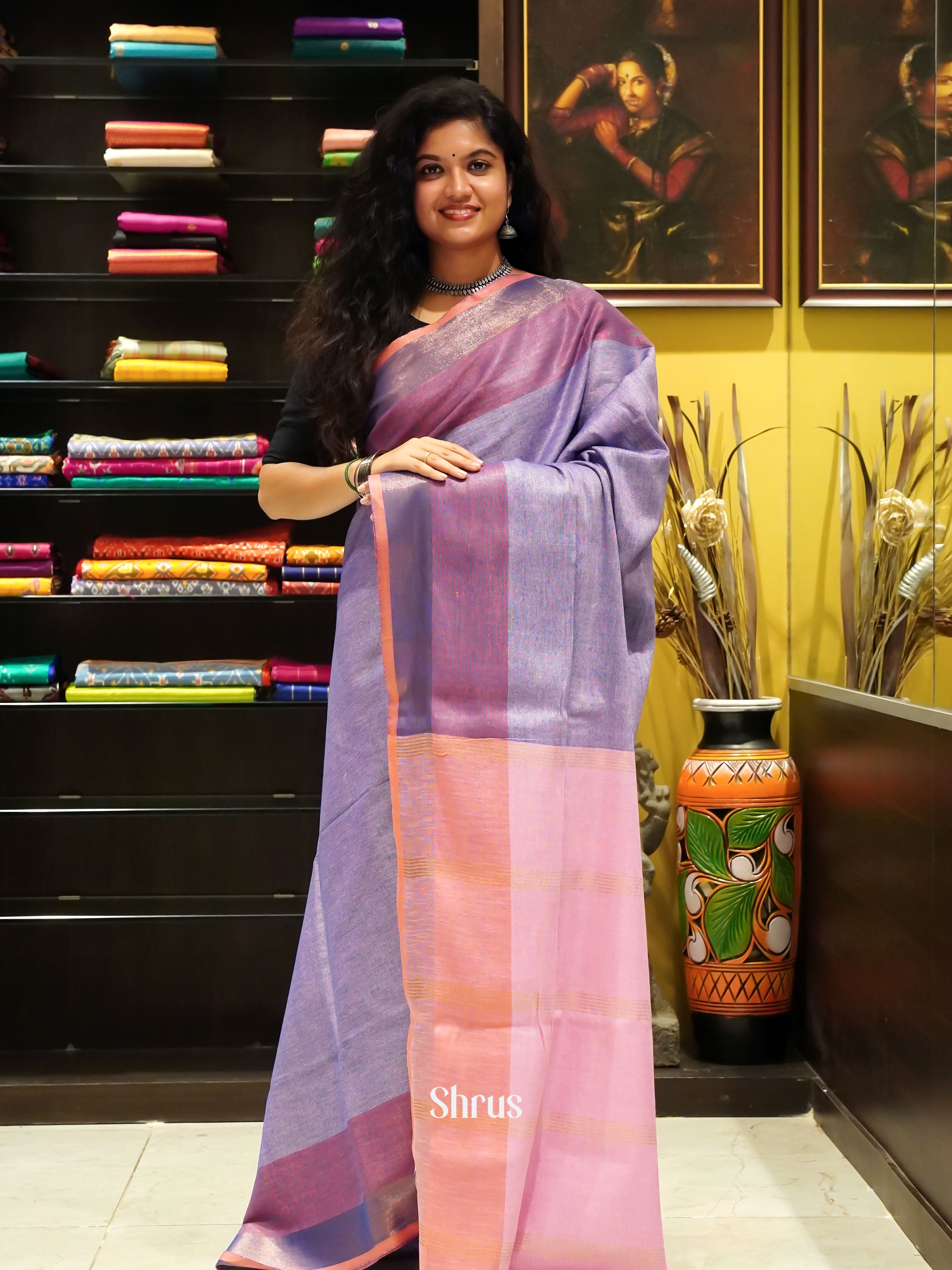 Purple & Pink - Art Linen Saree - Shop on ShrusEternity.com