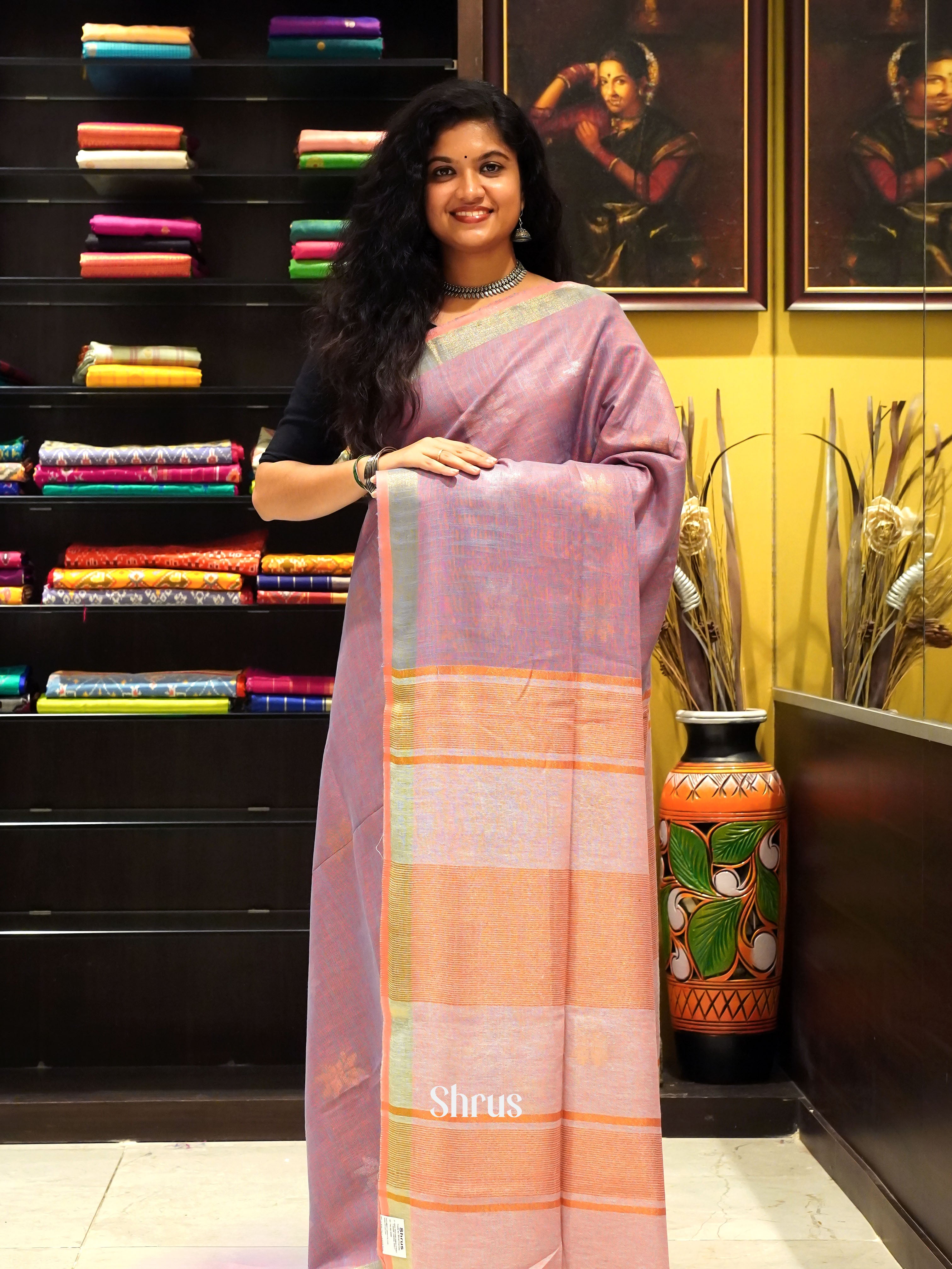 Purple & Pink - Art Linen Saree - Shop on ShrusEternity.com