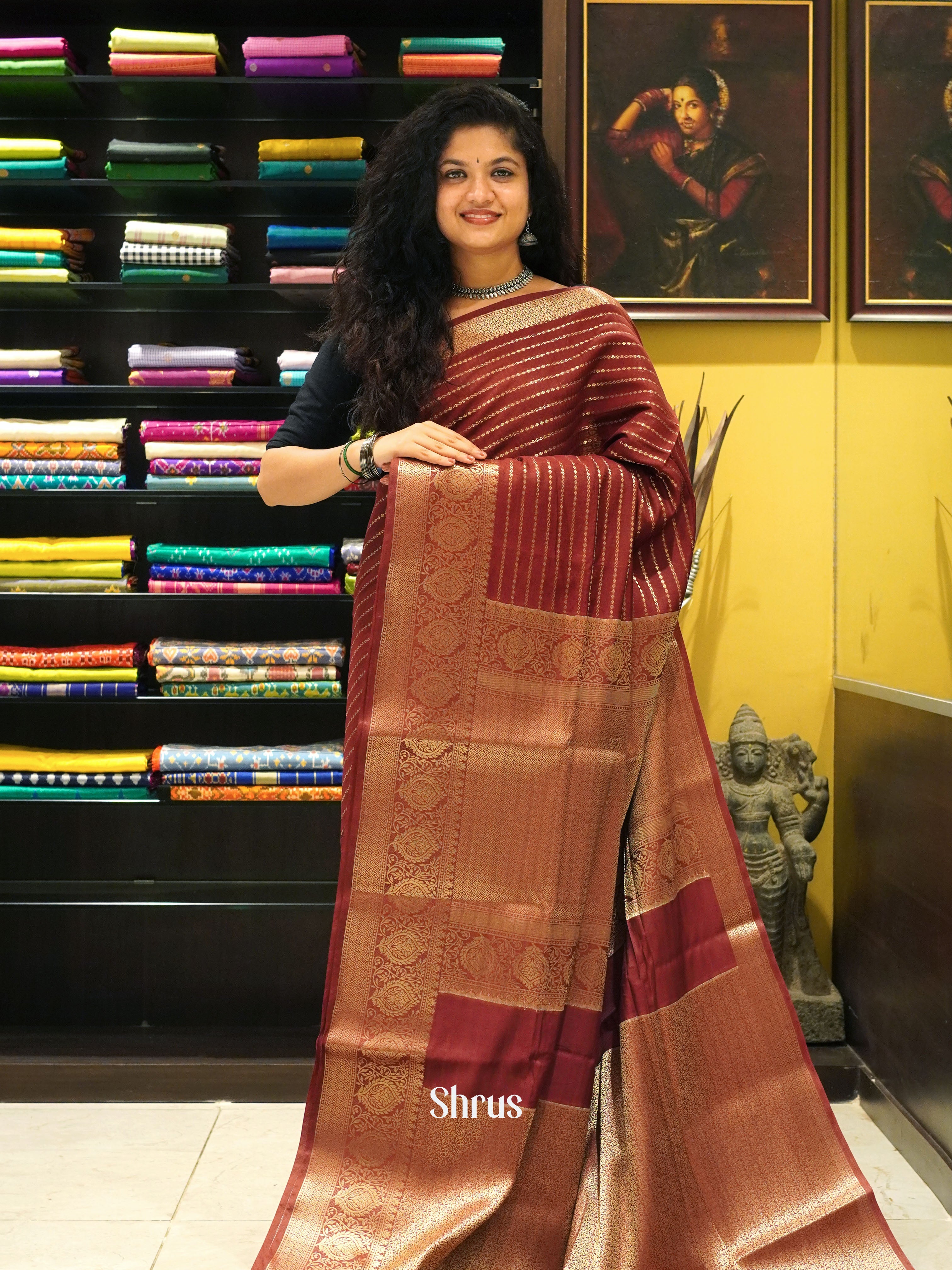 Maroon(Single Tone) -Semi Silk cotton - Shop on ShrusEternity.com