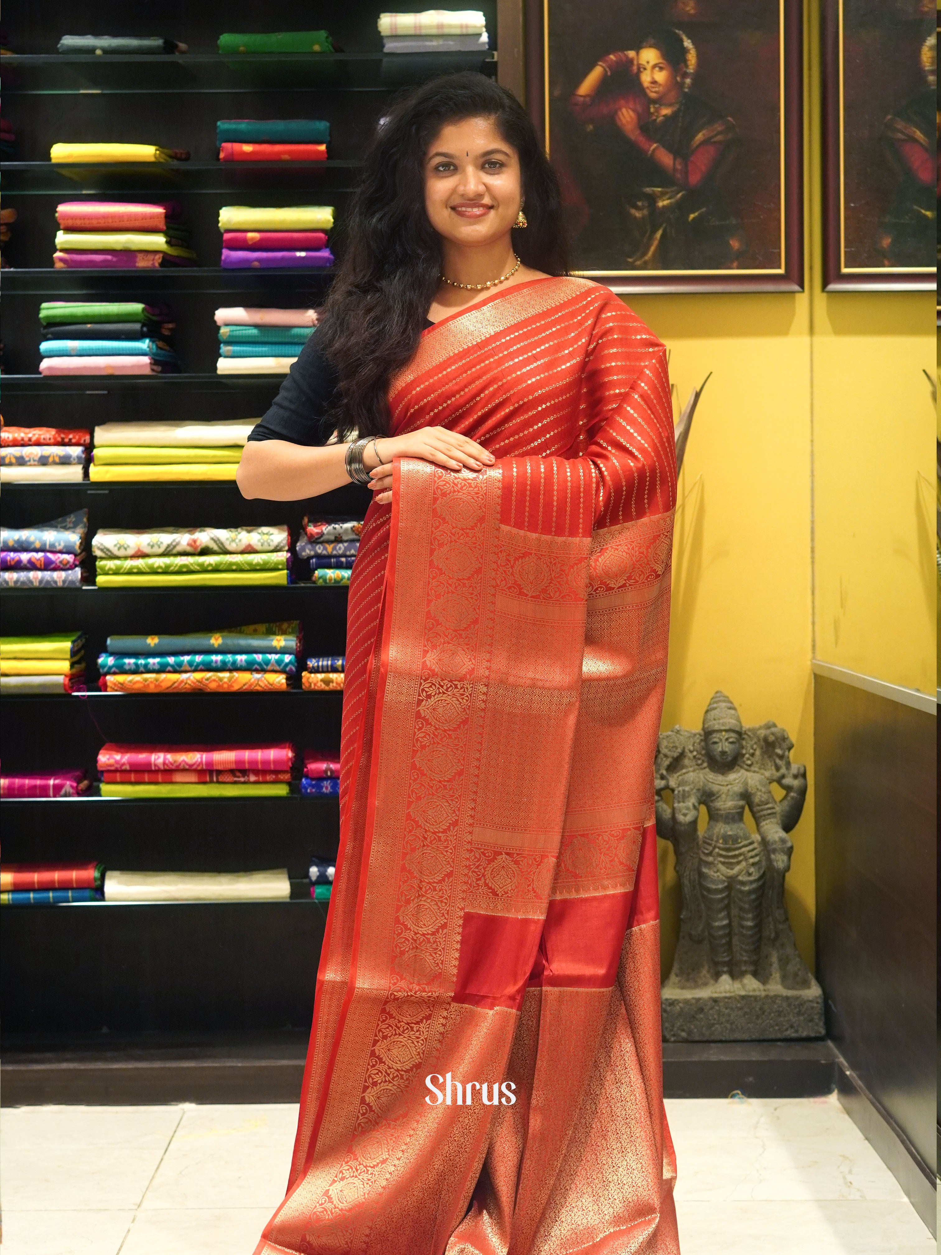 Red(Single Tone) - Semi Silk cotton Saree - Shop on ShrusEternity.com