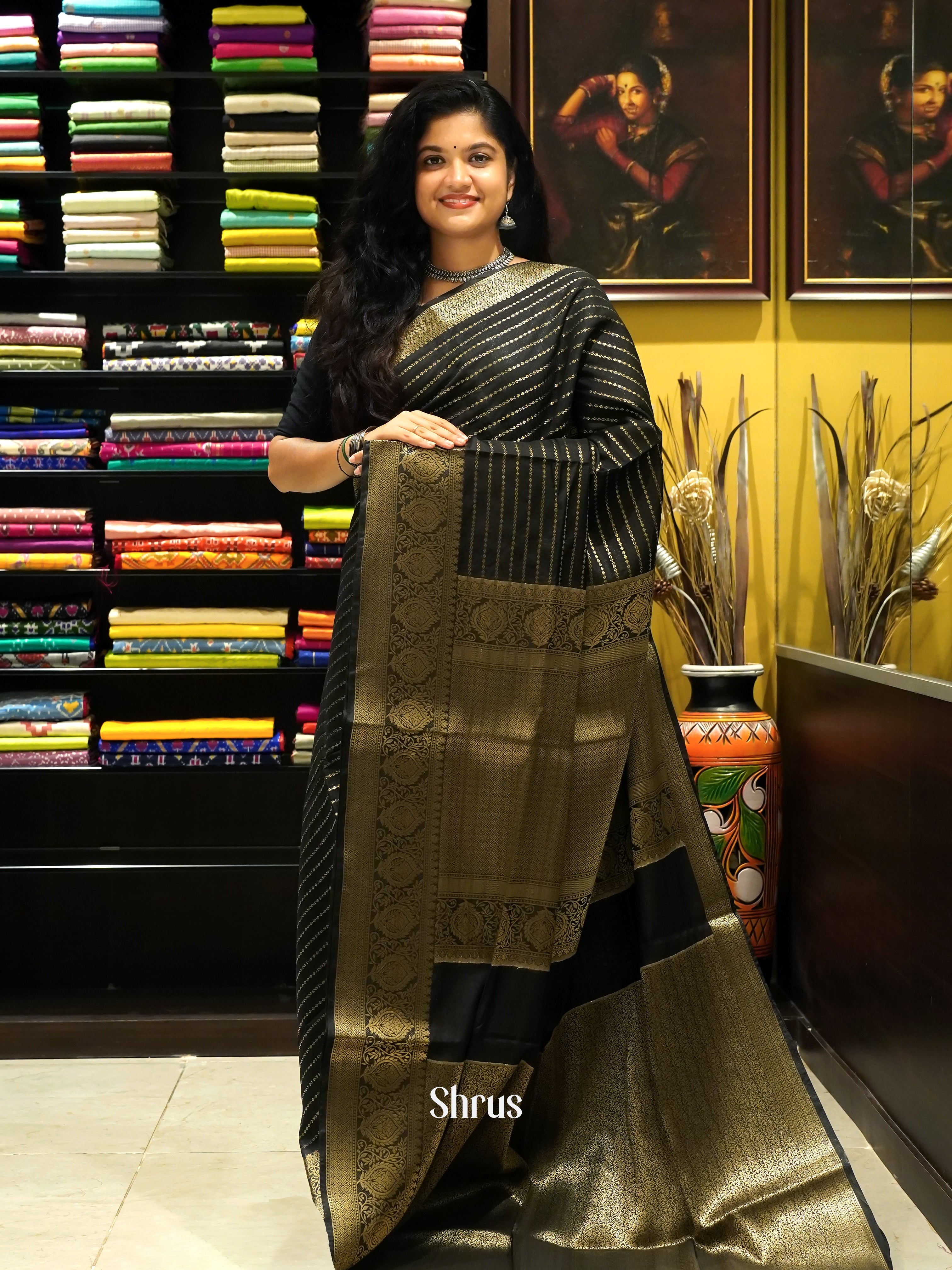 Black(Single Tone)-semi silk cotton Saree - Shop on ShrusEternity.com
