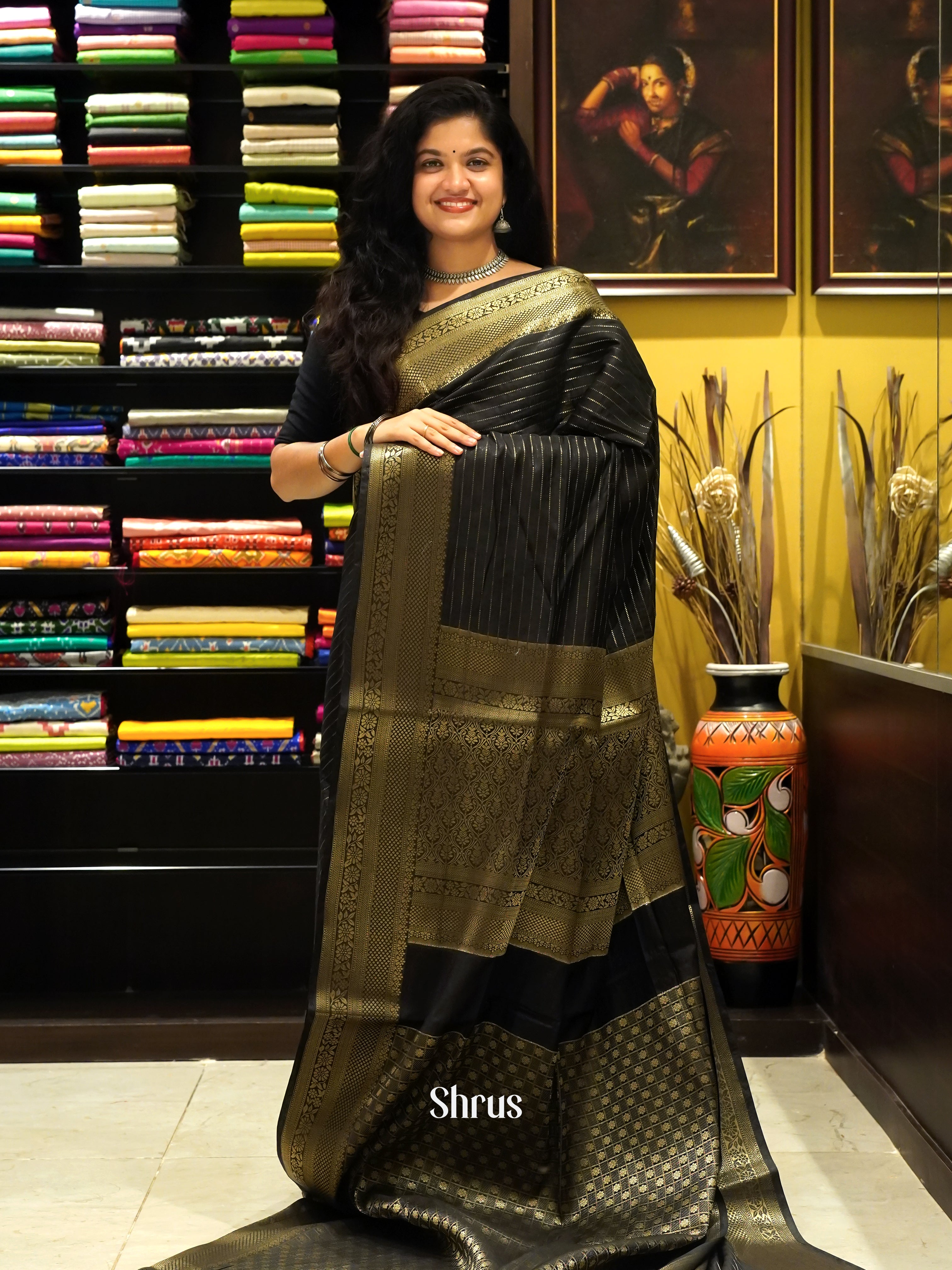 Black(Single Tone) -semi silk cotton Saree - Shop on ShrusEternity.com