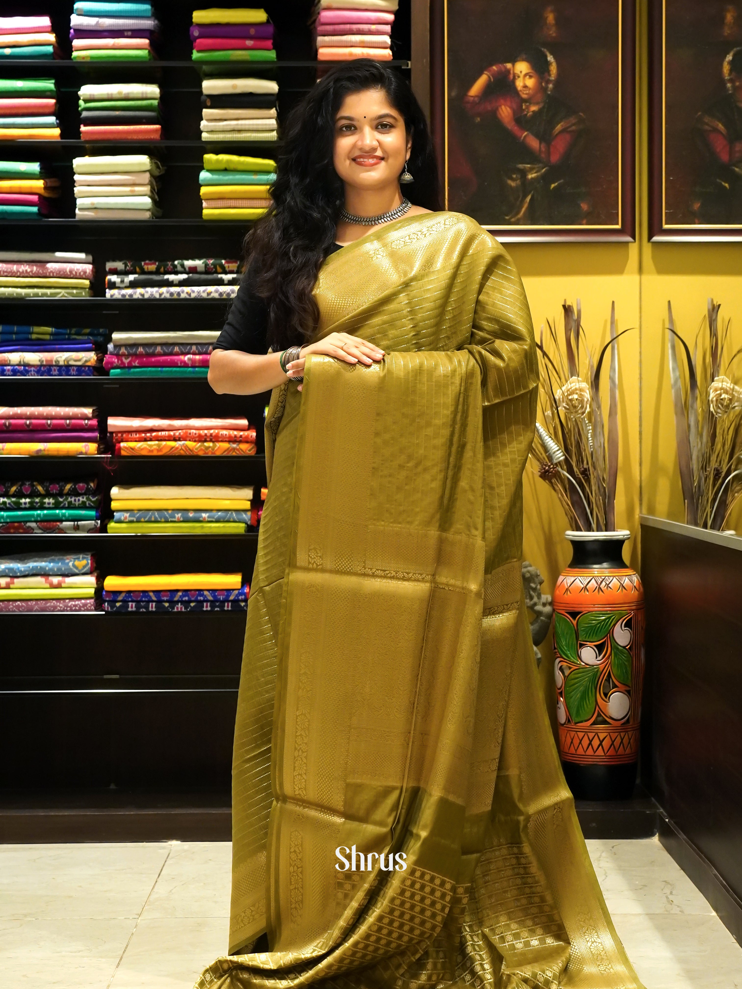 Green(Single Tone) -semi silk cotton Saree - Shop on ShrusEternity.com