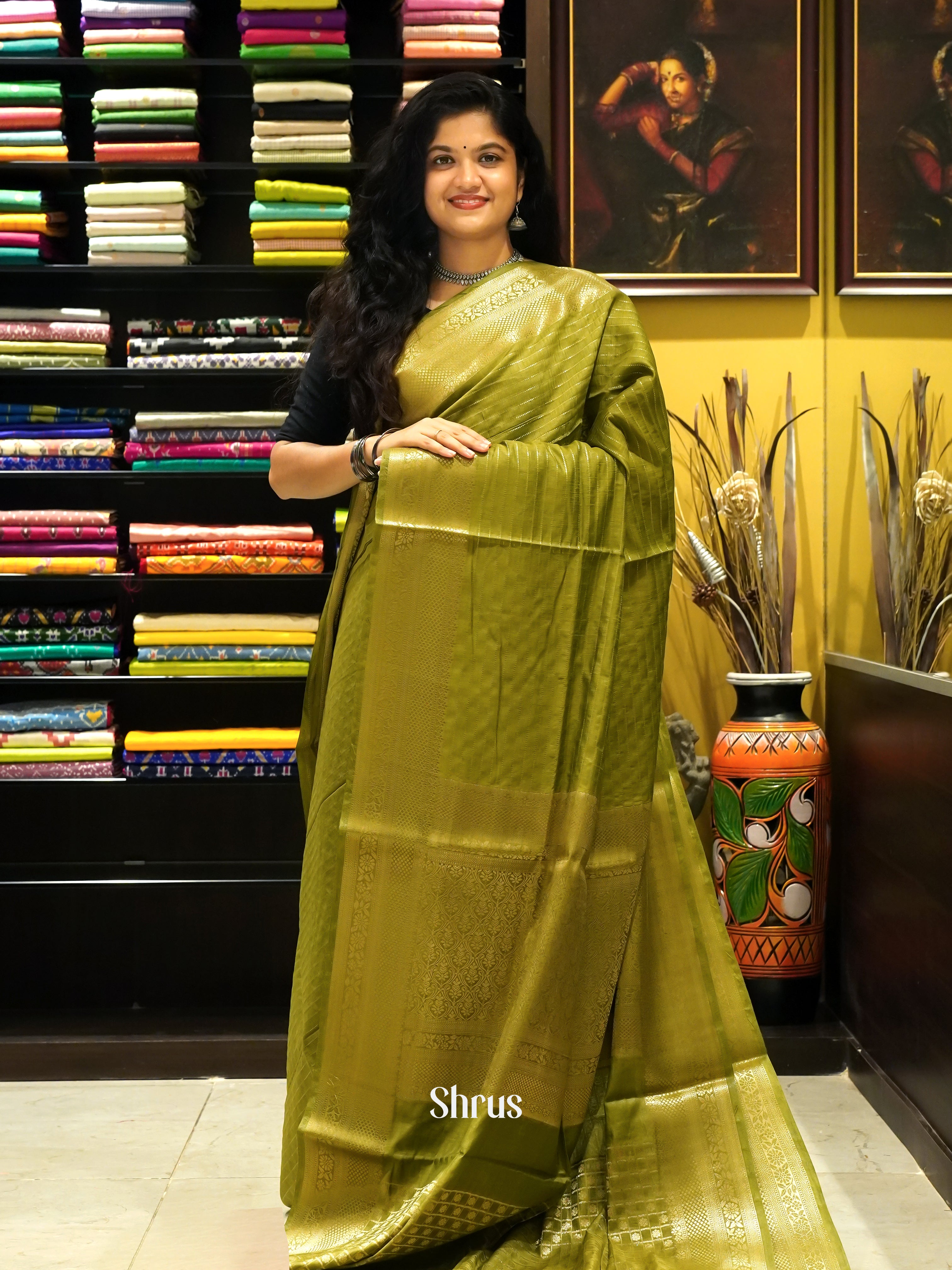 Green(Single Tone) -semi silk cotton Saree - Shop on ShrusEternity.com