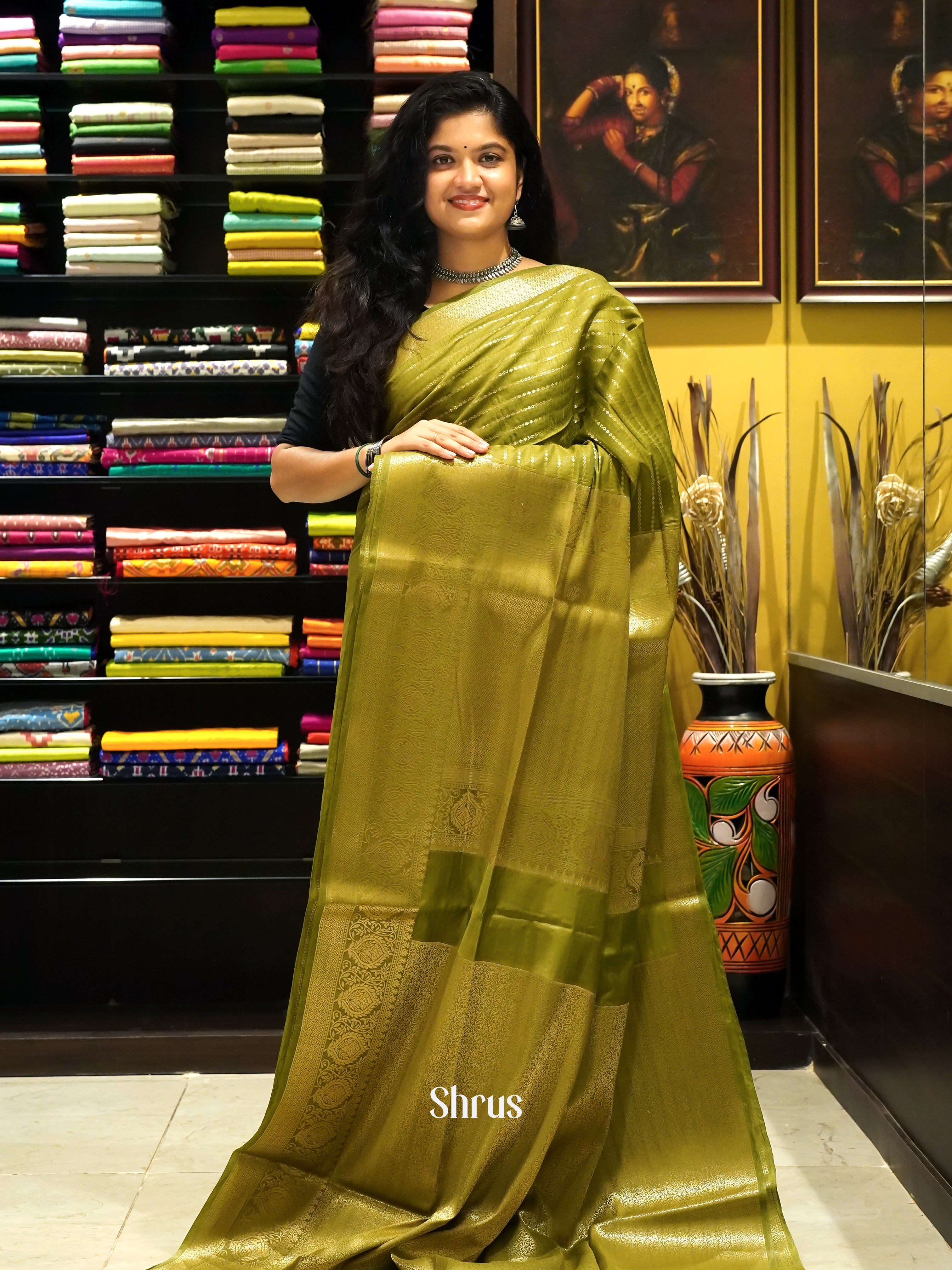 Green(Single Tone) -semi silk cotton Saree - Shop on ShrusEternity.com