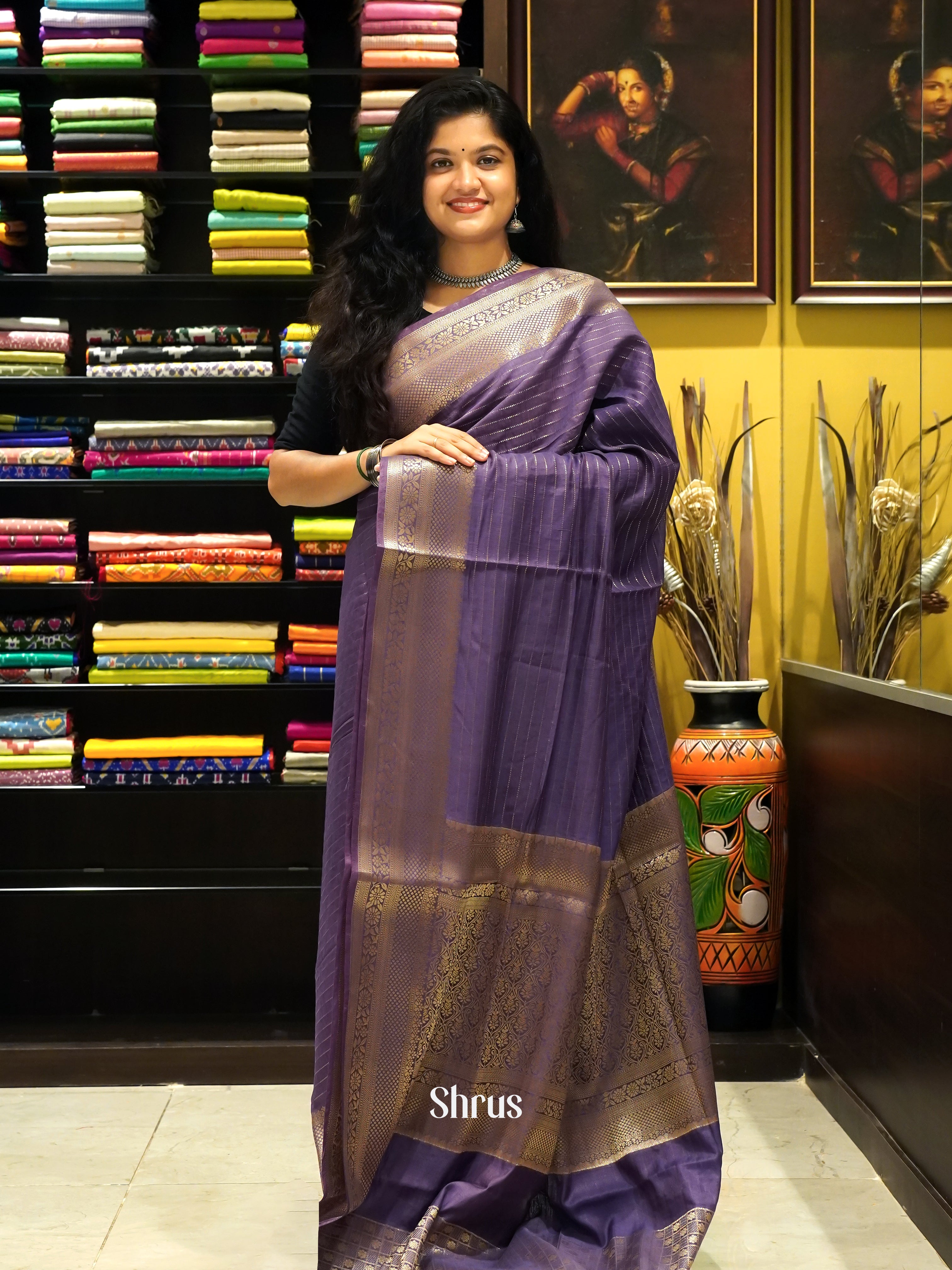 Violet(Single Tone) -Semi silk cotton Saree - Shop on ShrusEternity.com