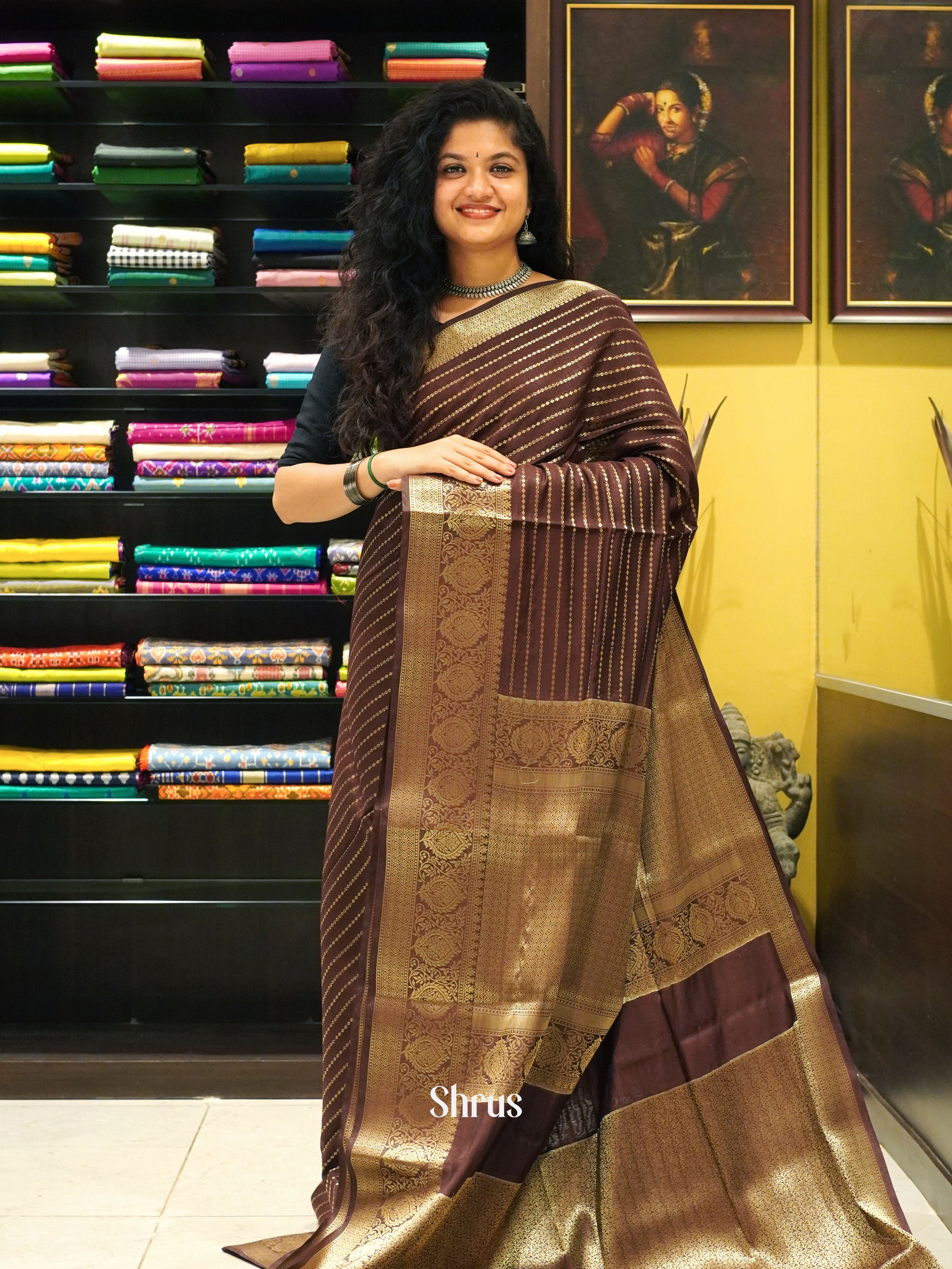 Brown(Single Tone) -Semi Silk cotton - Shop on ShrusEternity.com