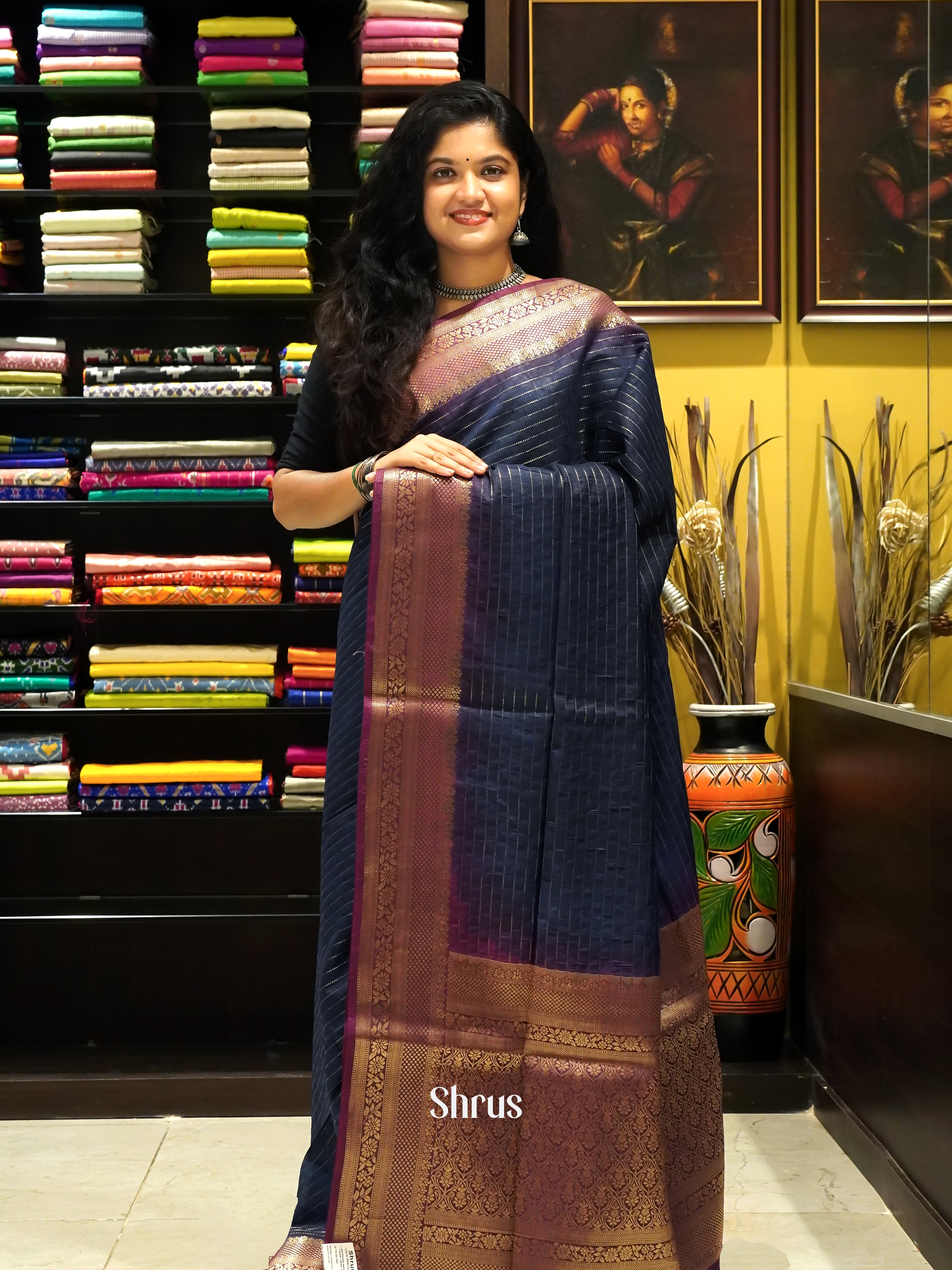 Blue & Purple -Semi silk cotton Saree - Shop on ShrusEternity.com