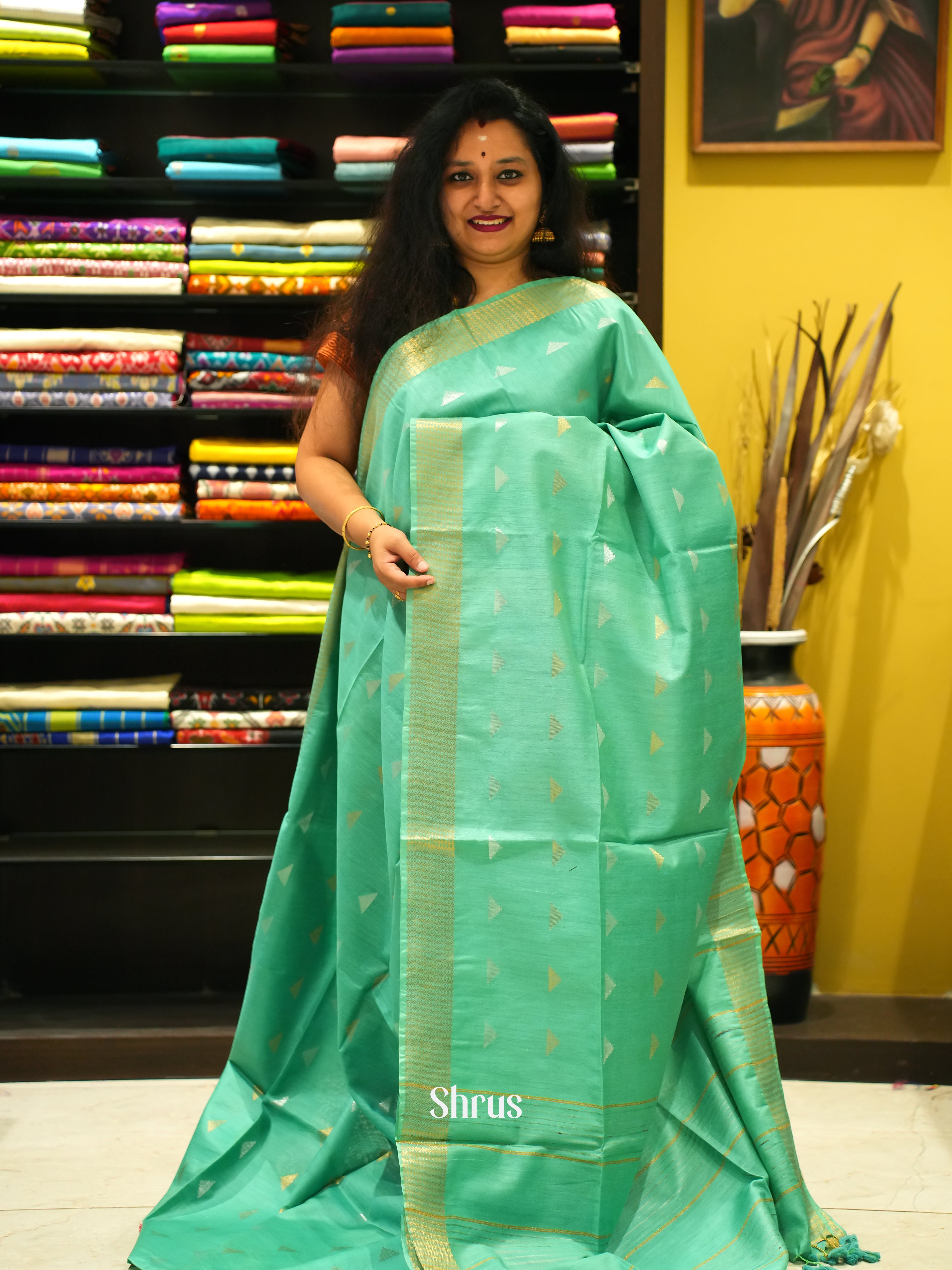 Pista Green(Single tone) - Semi Tussar - Shop on ShrusEternity.com