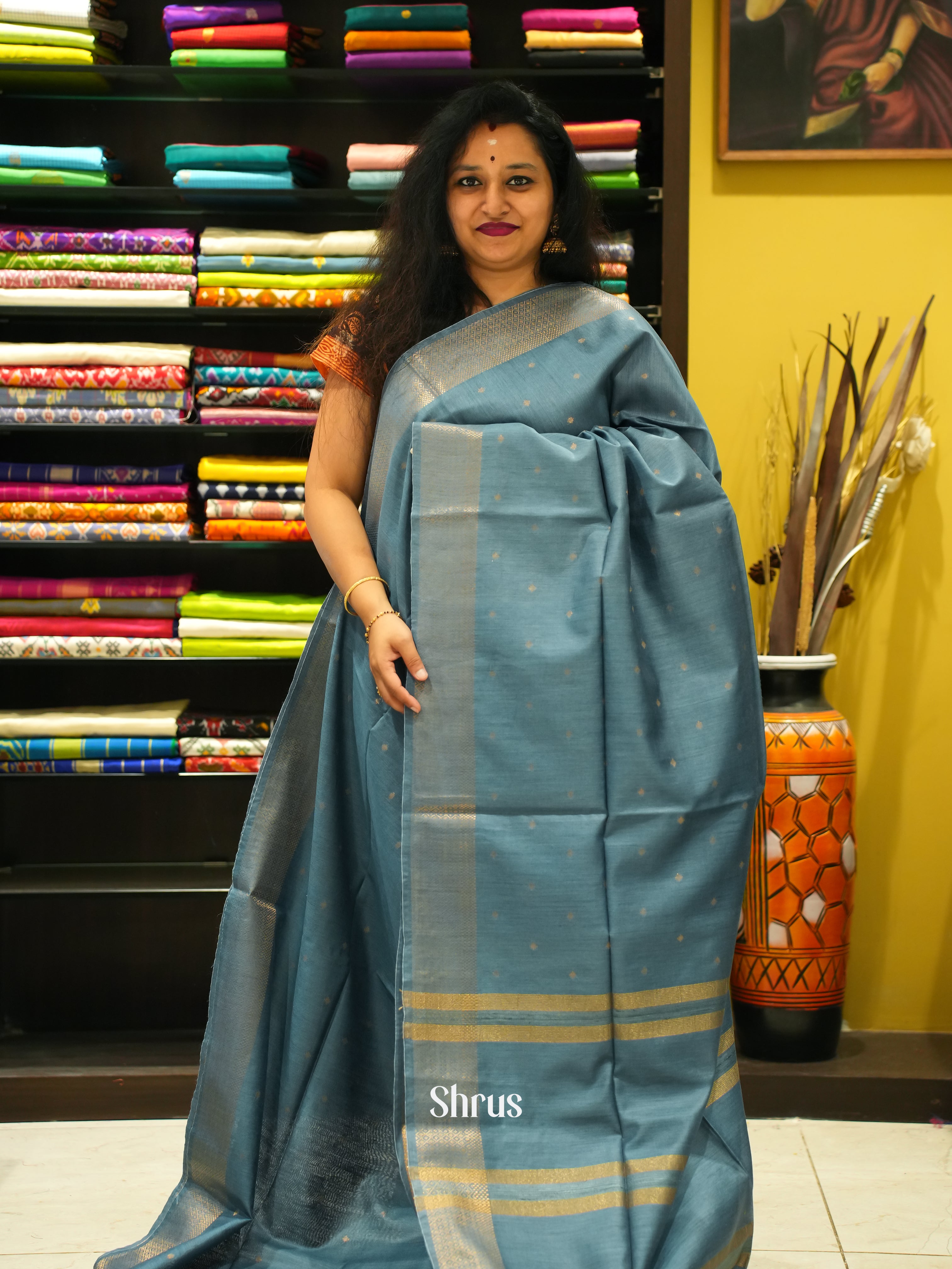 Bluish Grey(Single Tone) - Semi Tussar - Shop on ShrusEternity.com