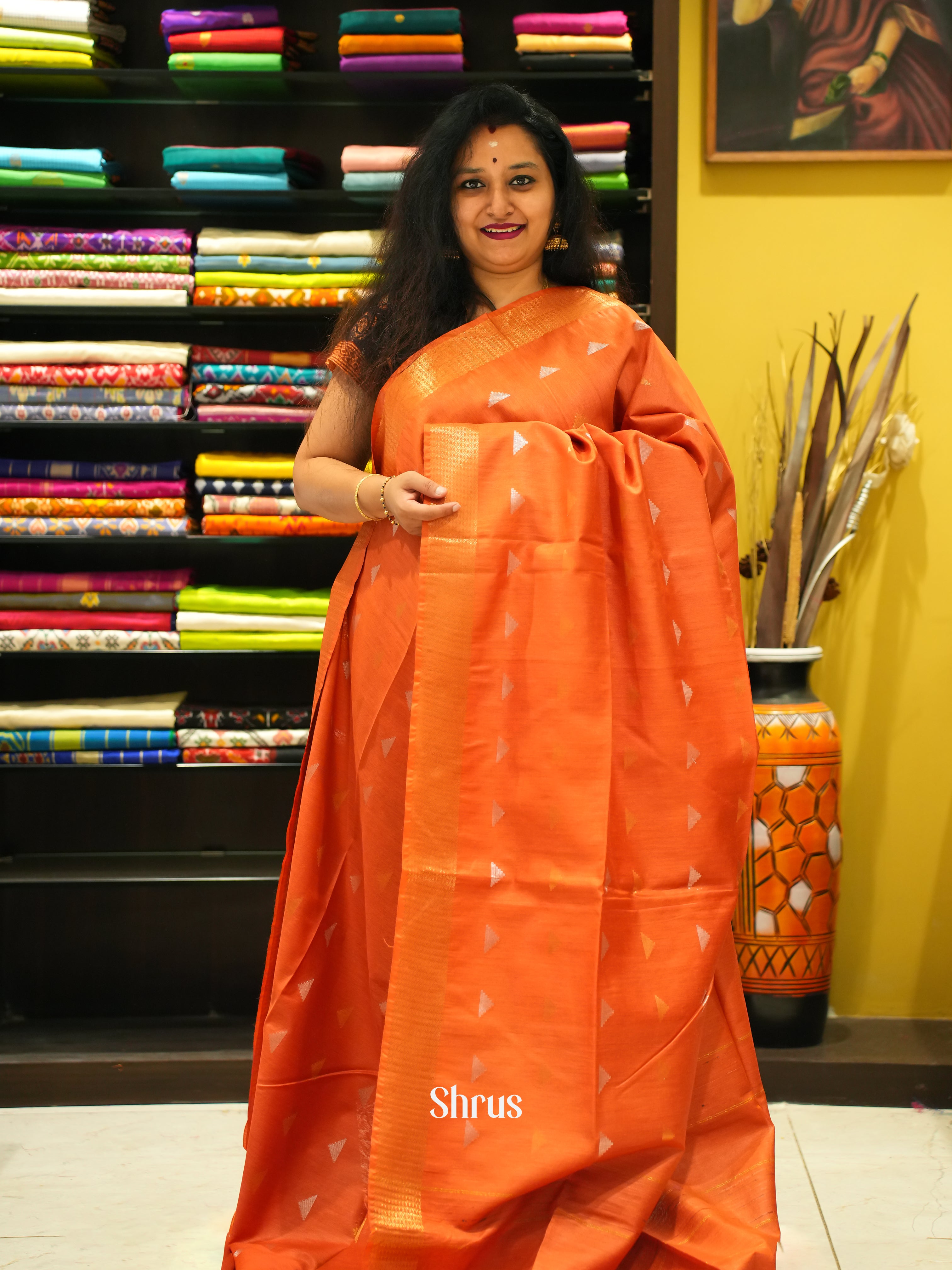 Orange(single tone) - Semi Tussar - Shop on ShrusEternity.com