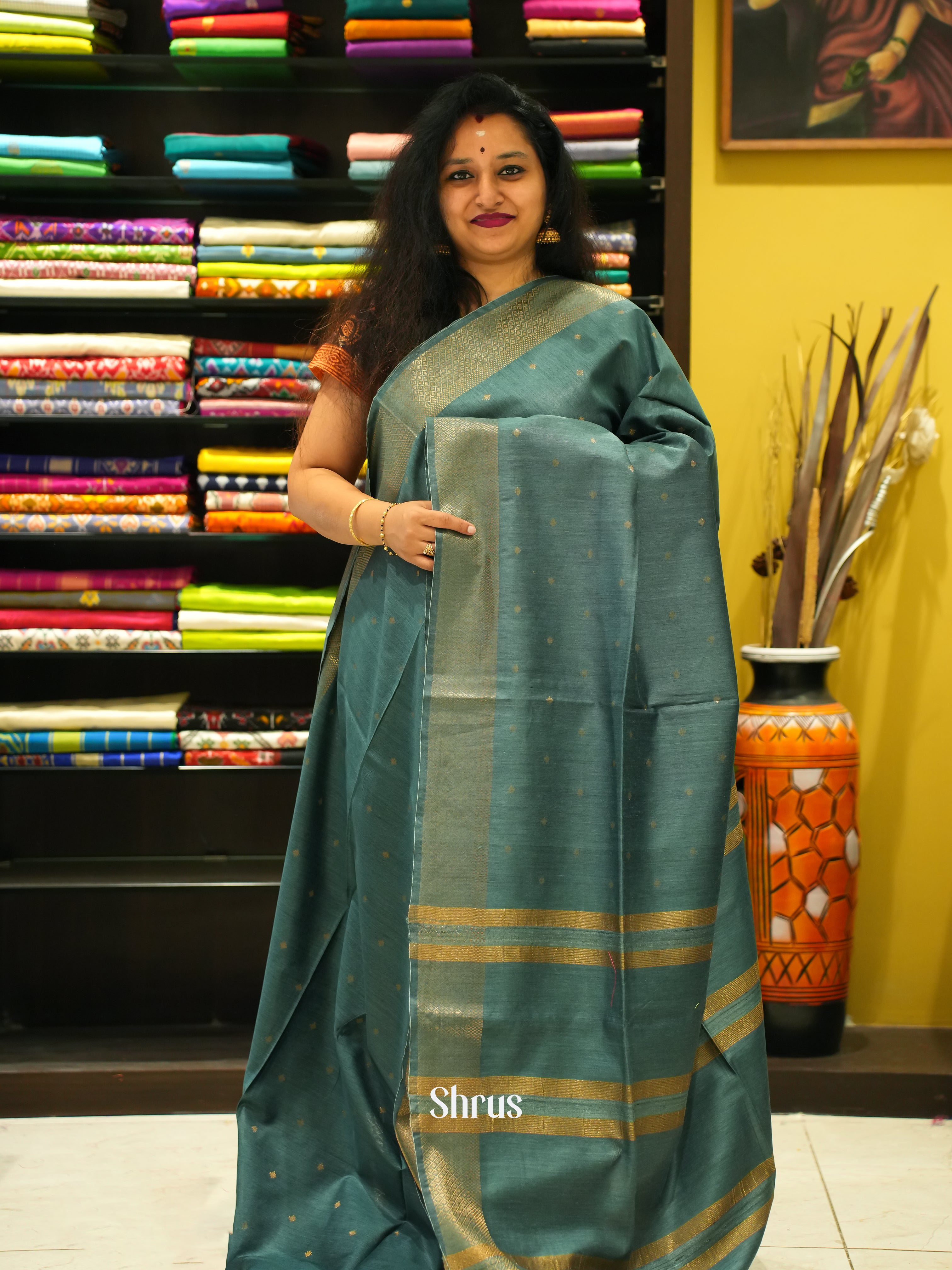 Greenish Grey (Single Tone) - Semi Tussar - Shop on ShrusEternity.com