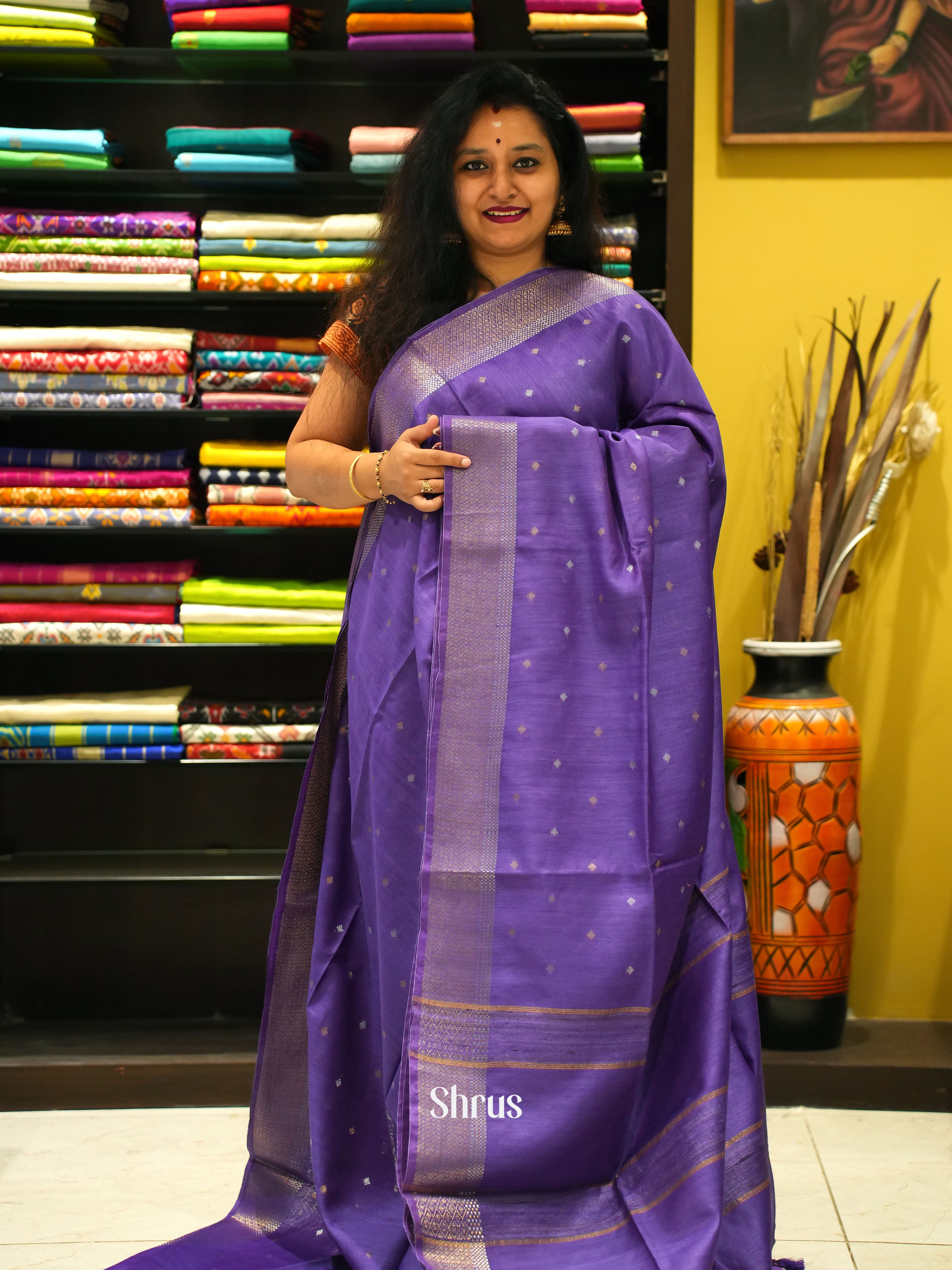 Purple(Single Tone) - Semi Tussar Saree - Shop on ShrusEternity.com