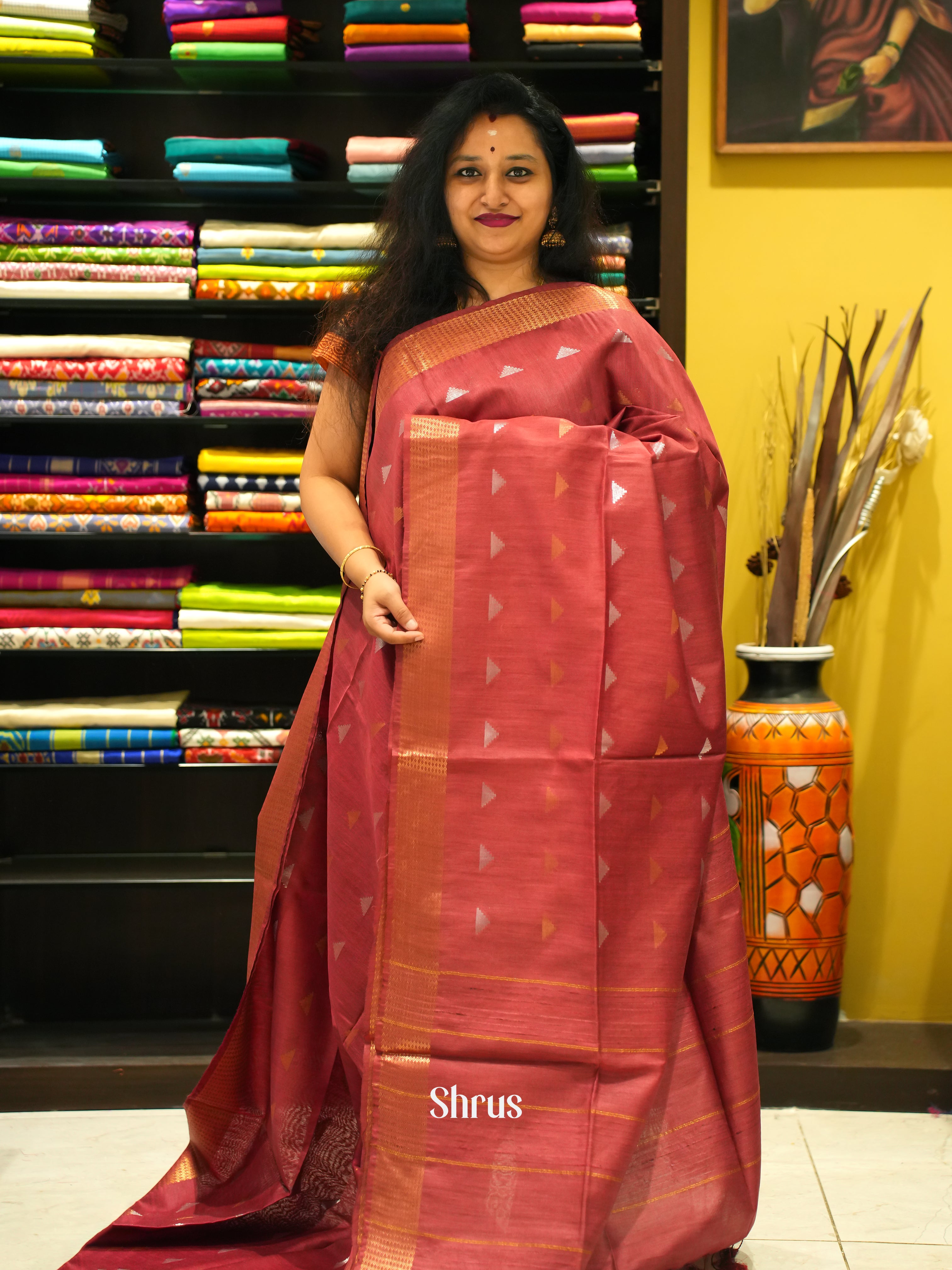 Red(Single Tone) - Semi Tussar Saree - Shop on ShrusEternity.com