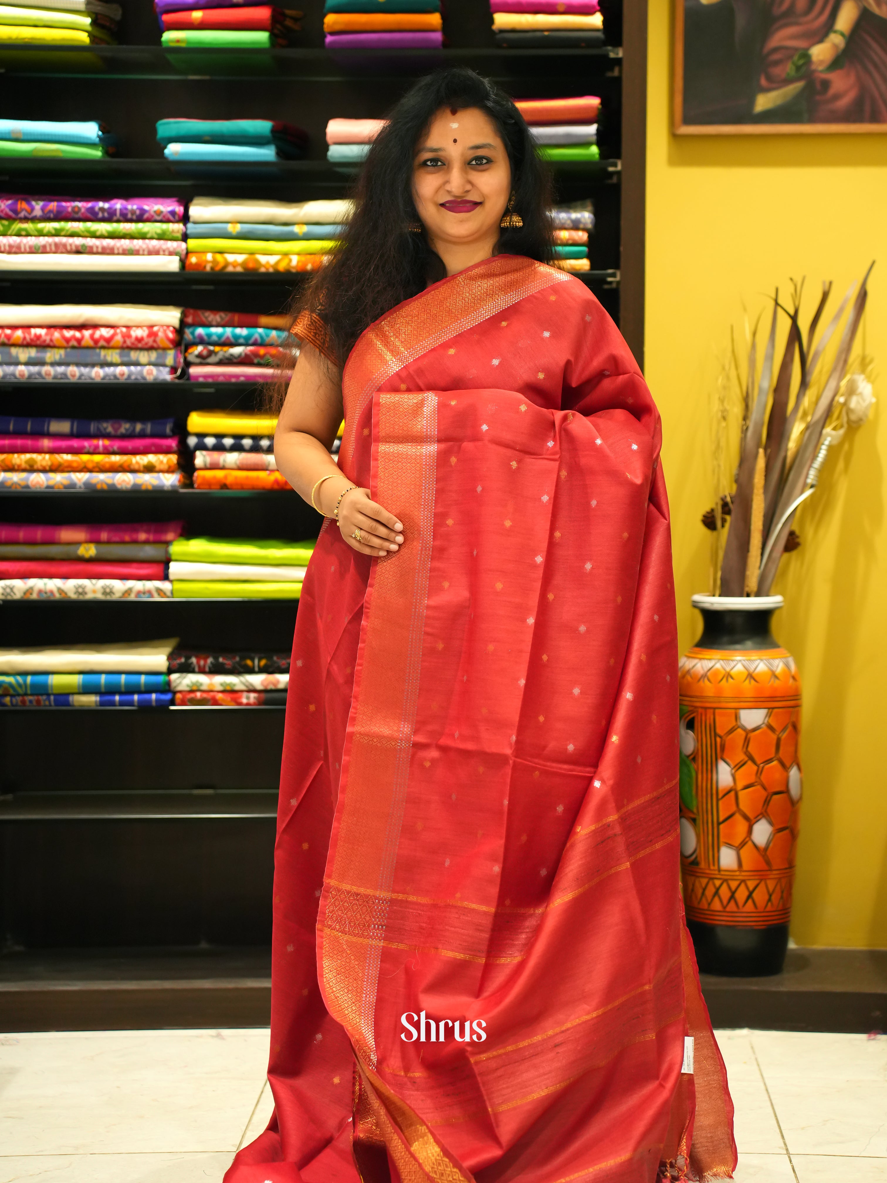 Red(Single Tone) - Semi Tussar - Shop on ShrusEternity.com