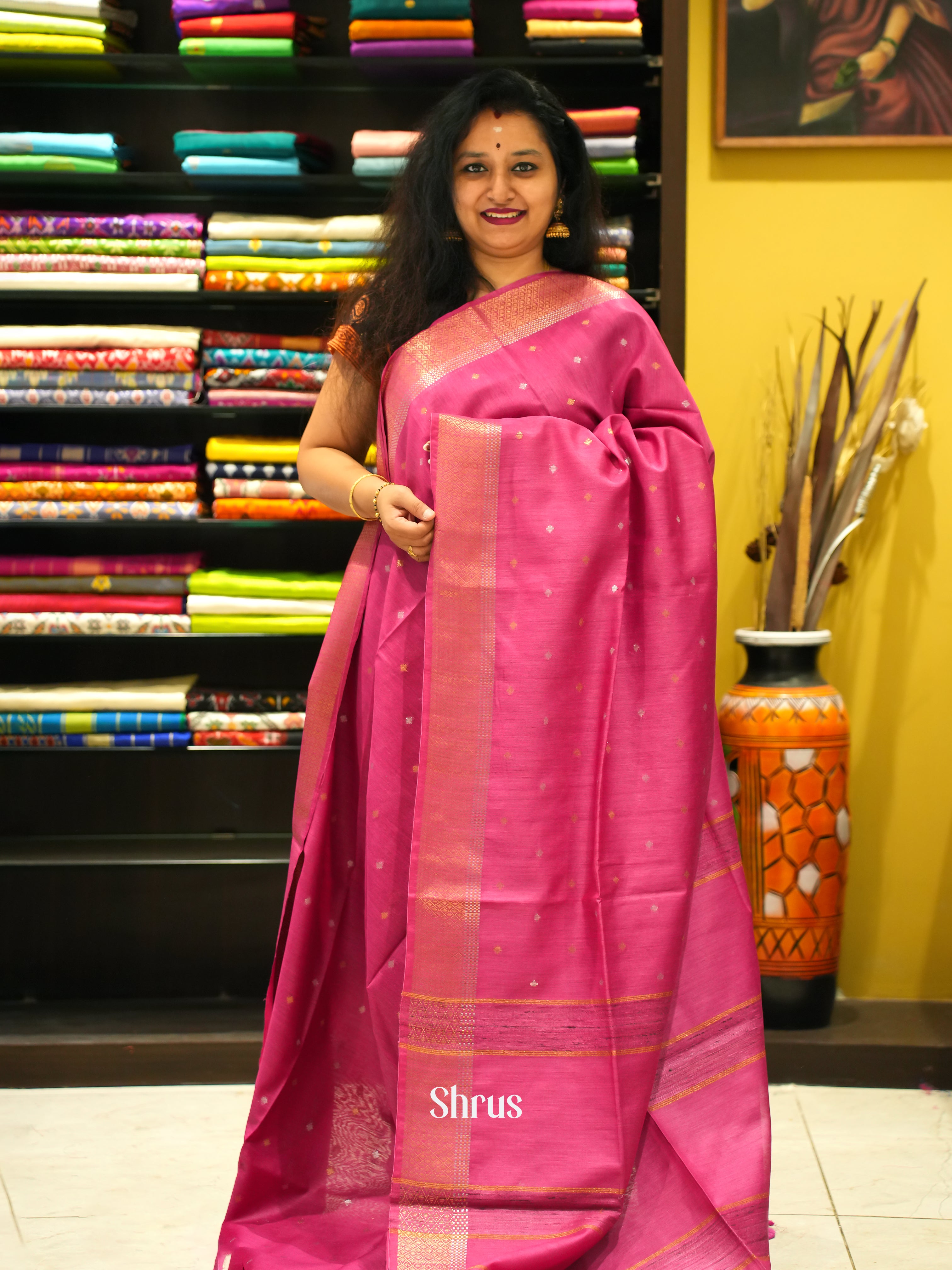 Pink(Single Tone) -Semi Tussar - Shop on ShrusEternity.com