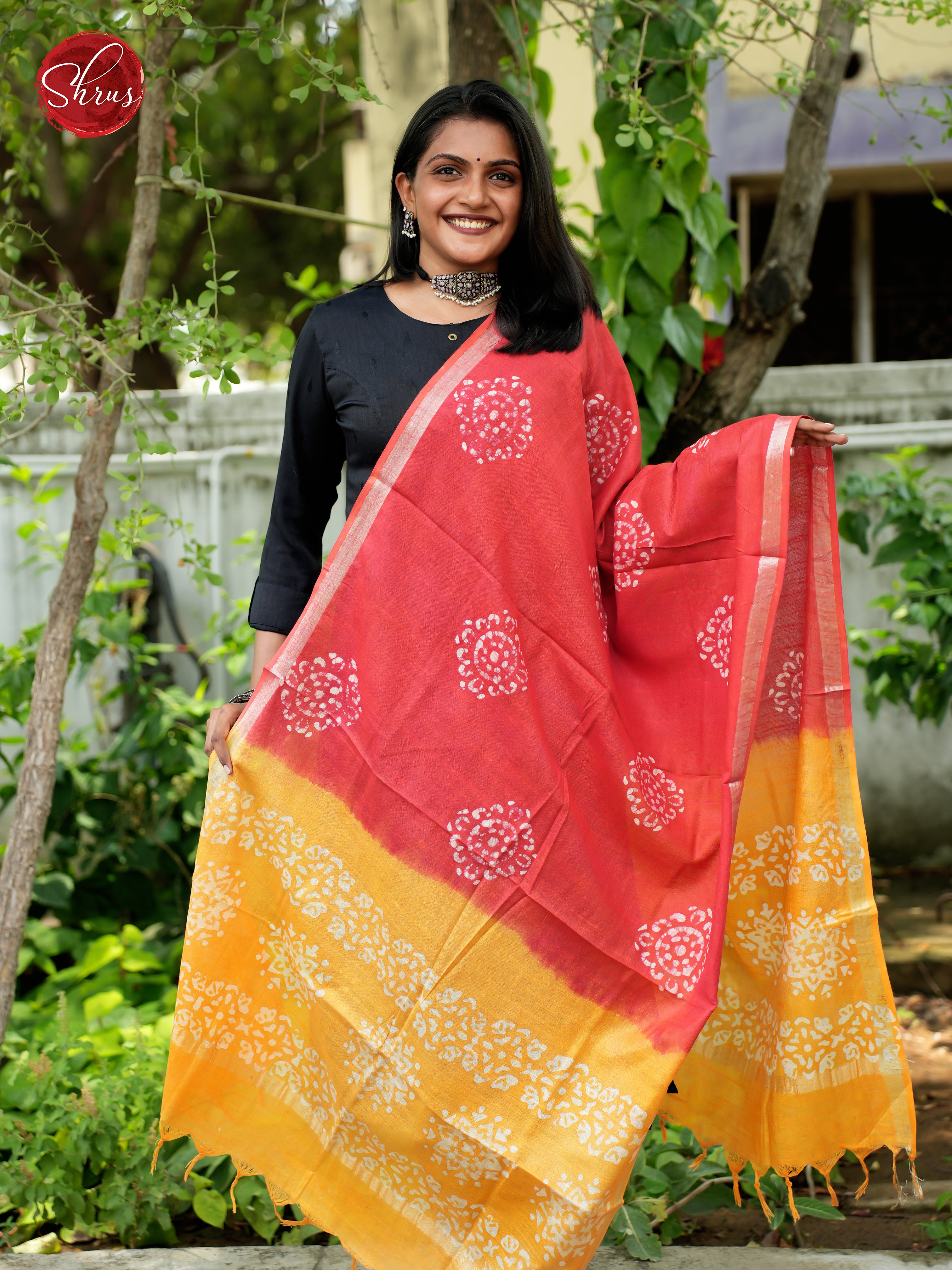 Red & Yellow - Bhatik Dupatta - Shop on ShrusEternity.com