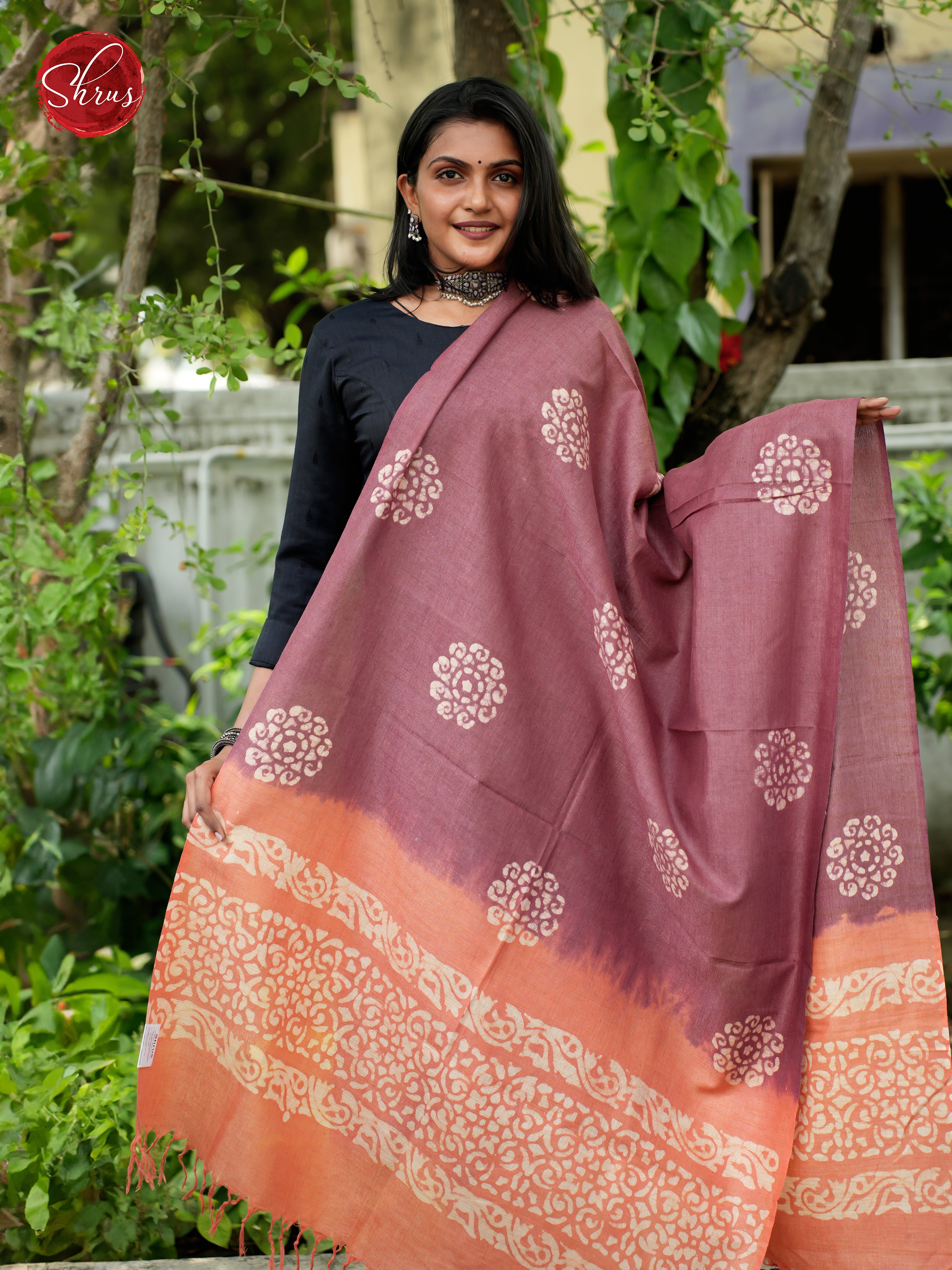 Dusty Pink & Orange - Bhatik Dupatta - Shop on ShrusEternity.com