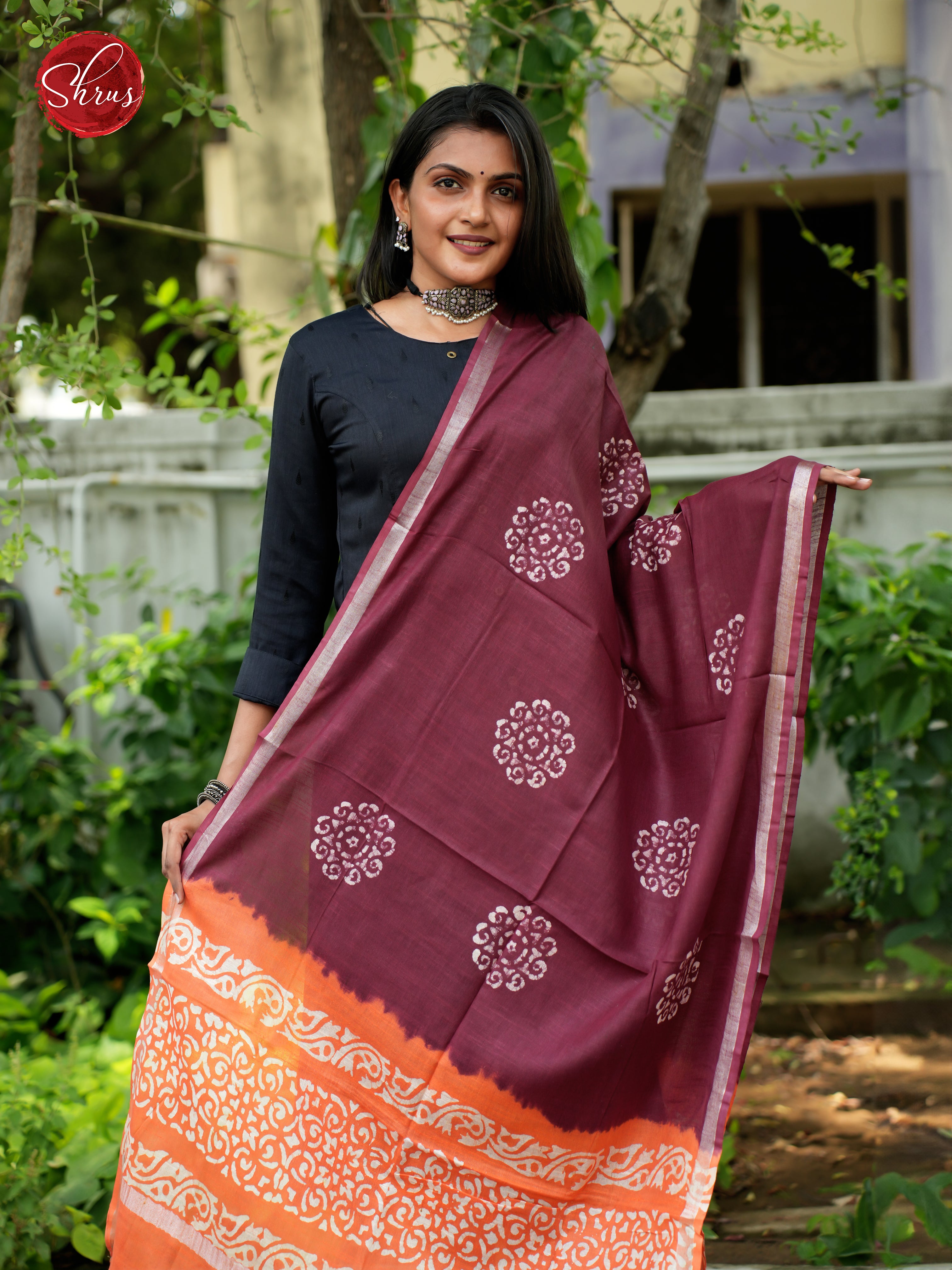 Wine & Orange - Bhatik Dupatta - Shop on ShrusEternity.com