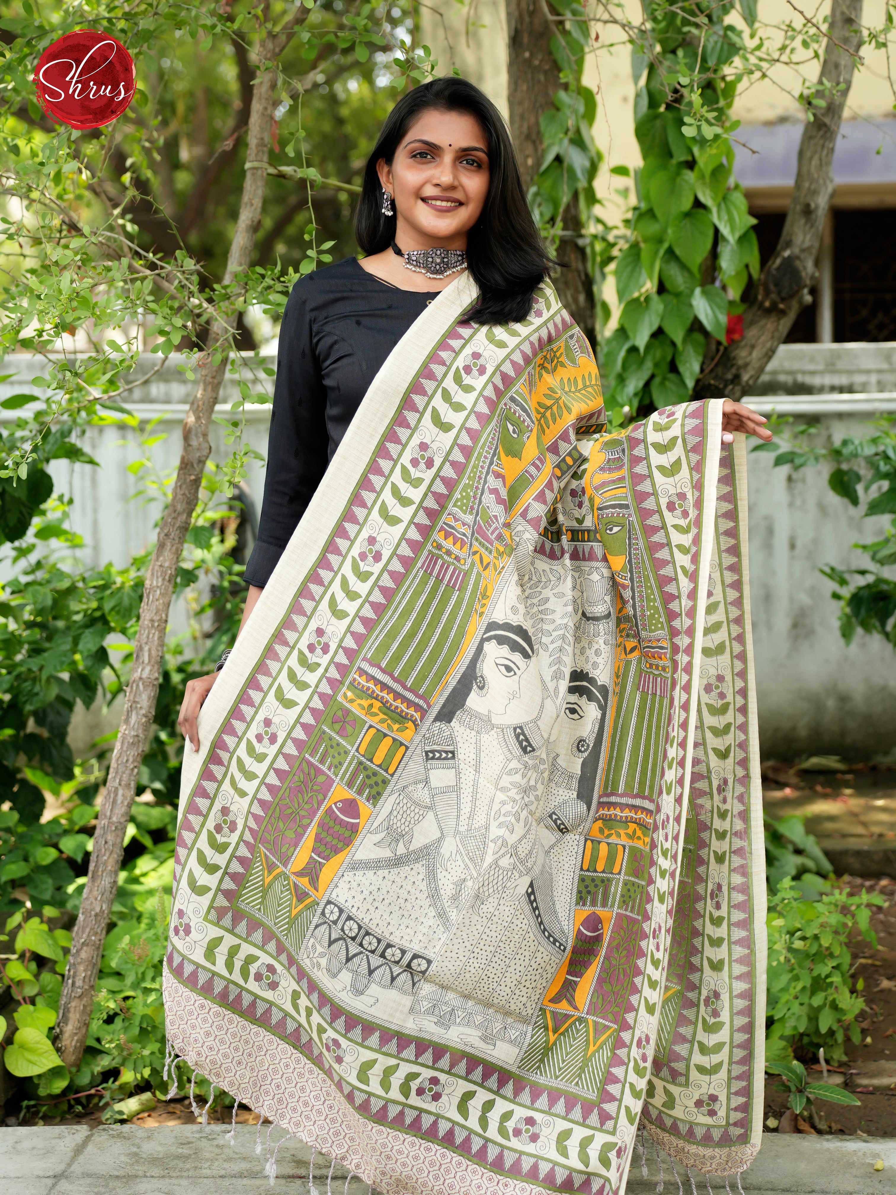 Cream - Madhubani Printed Cotton Dupatta - Shop on ShrusEternity.com