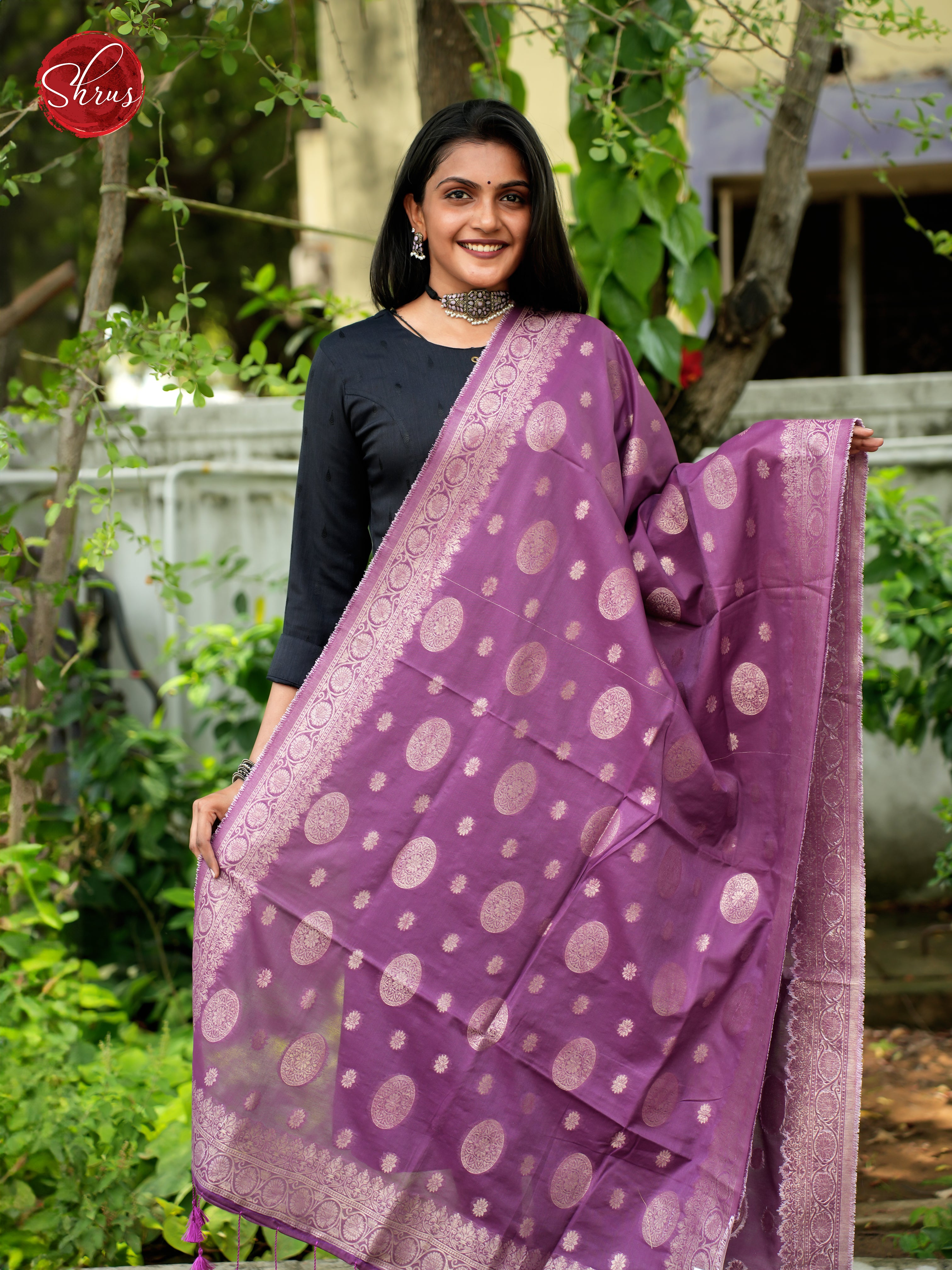 Purple - Semi Banarasi Dupatta - Shop on ShrusEternity.com