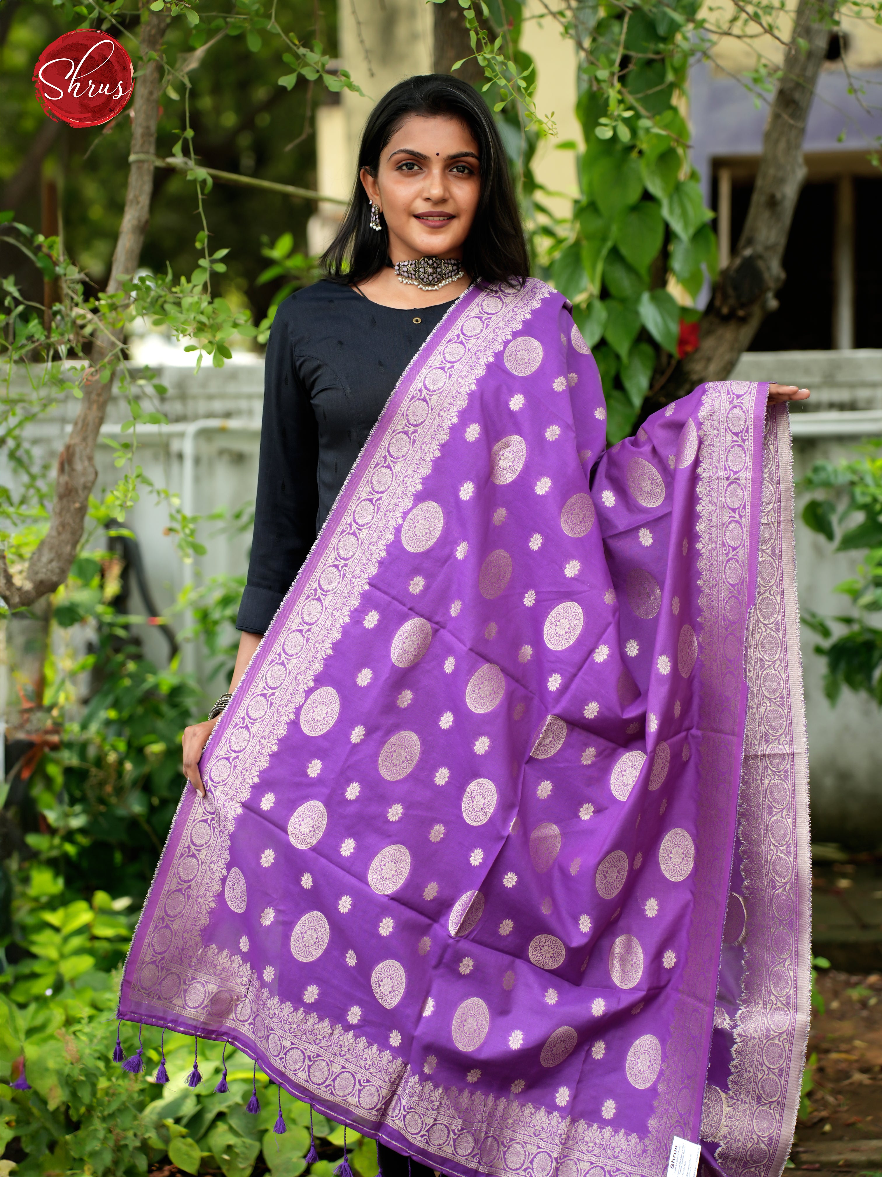 Purple - Semi Banarasi Dupatta - Shop on ShrusEternity.com