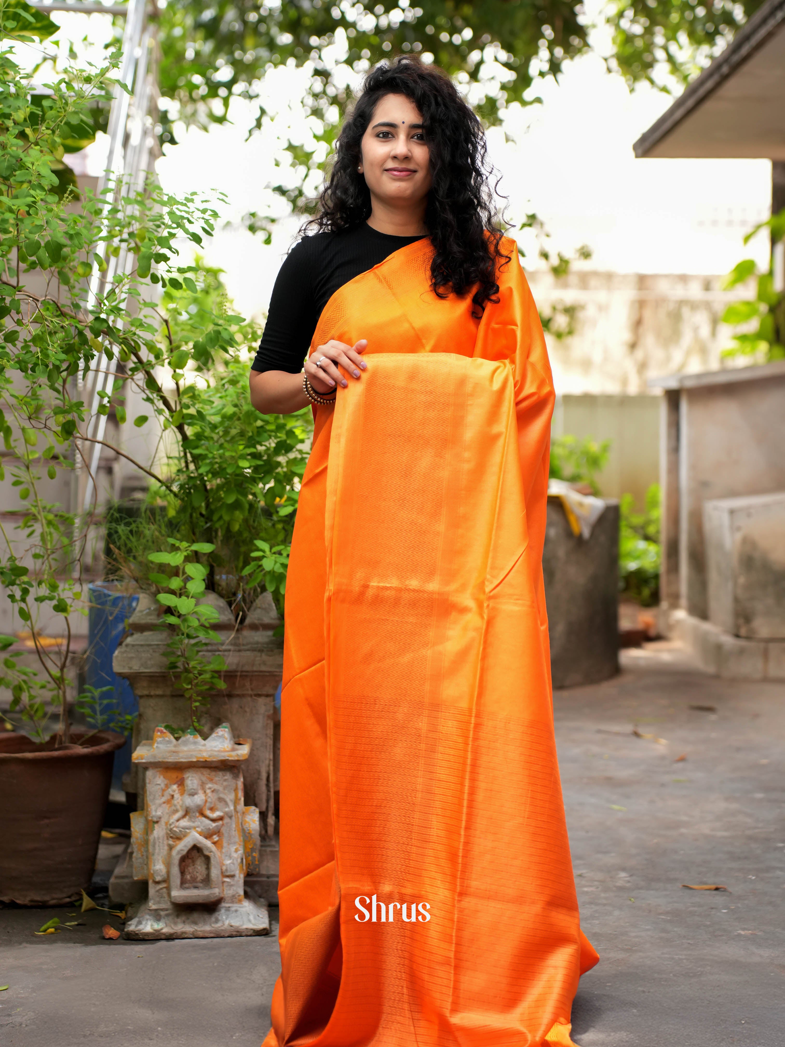 Orange(Single Tone) - Semi Tussar Saree - Shop on ShrusEternity.com