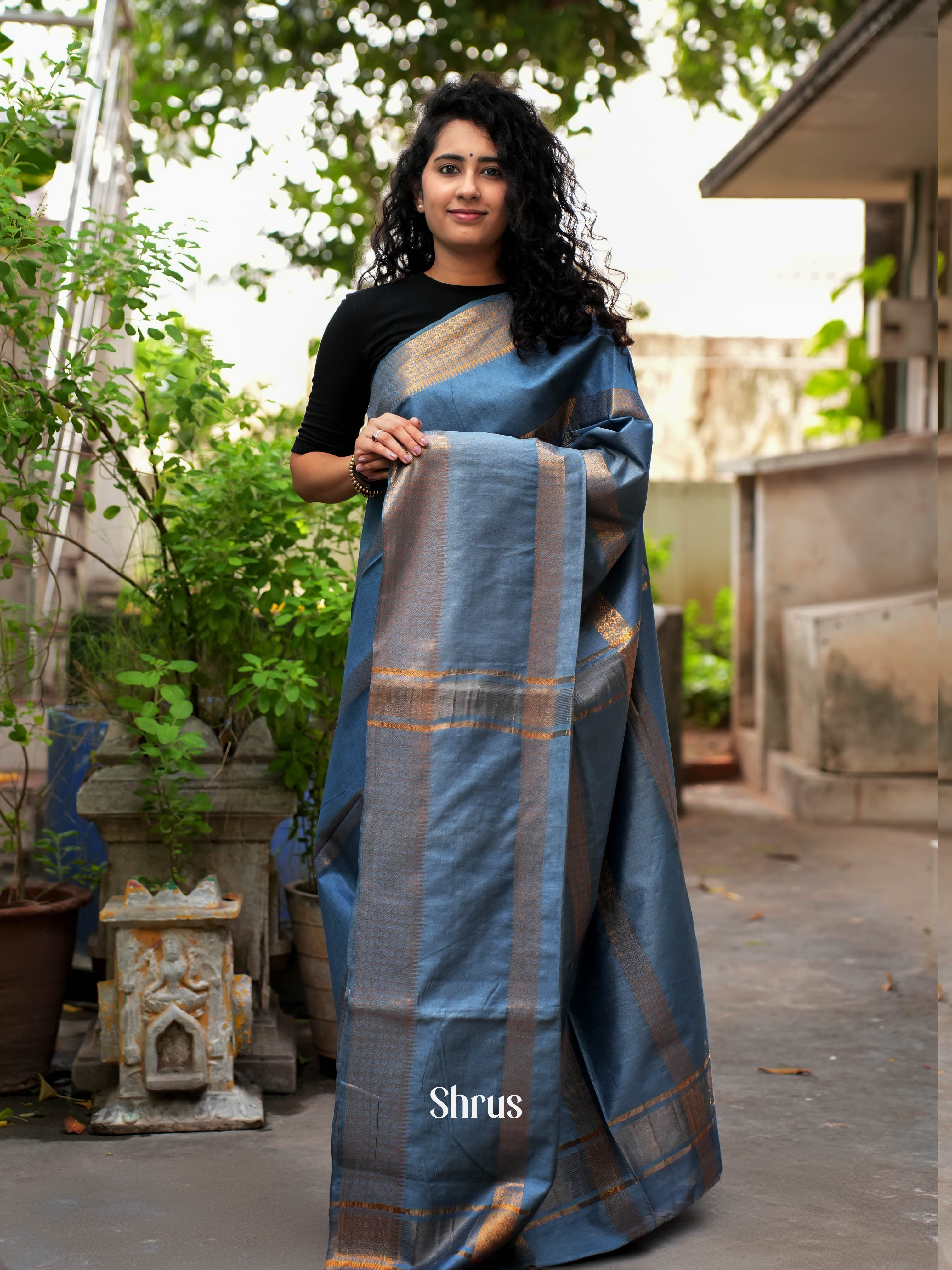 Grey(Single tone) - Semi Tussar Saree - Shop on ShrusEternity.com
