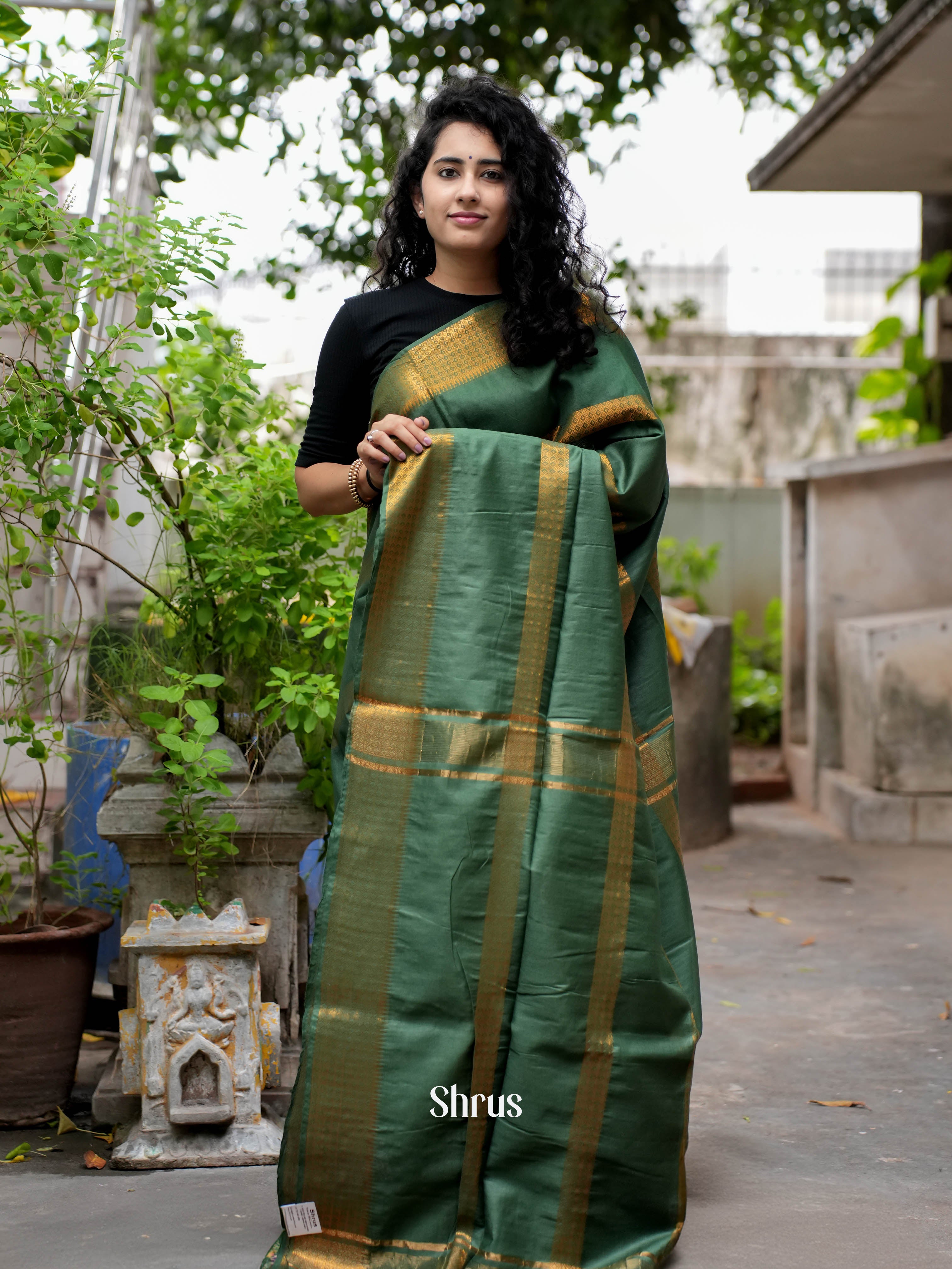 Green (single tone) - Semi Tussar Saree - Shop on ShrusEternity.com