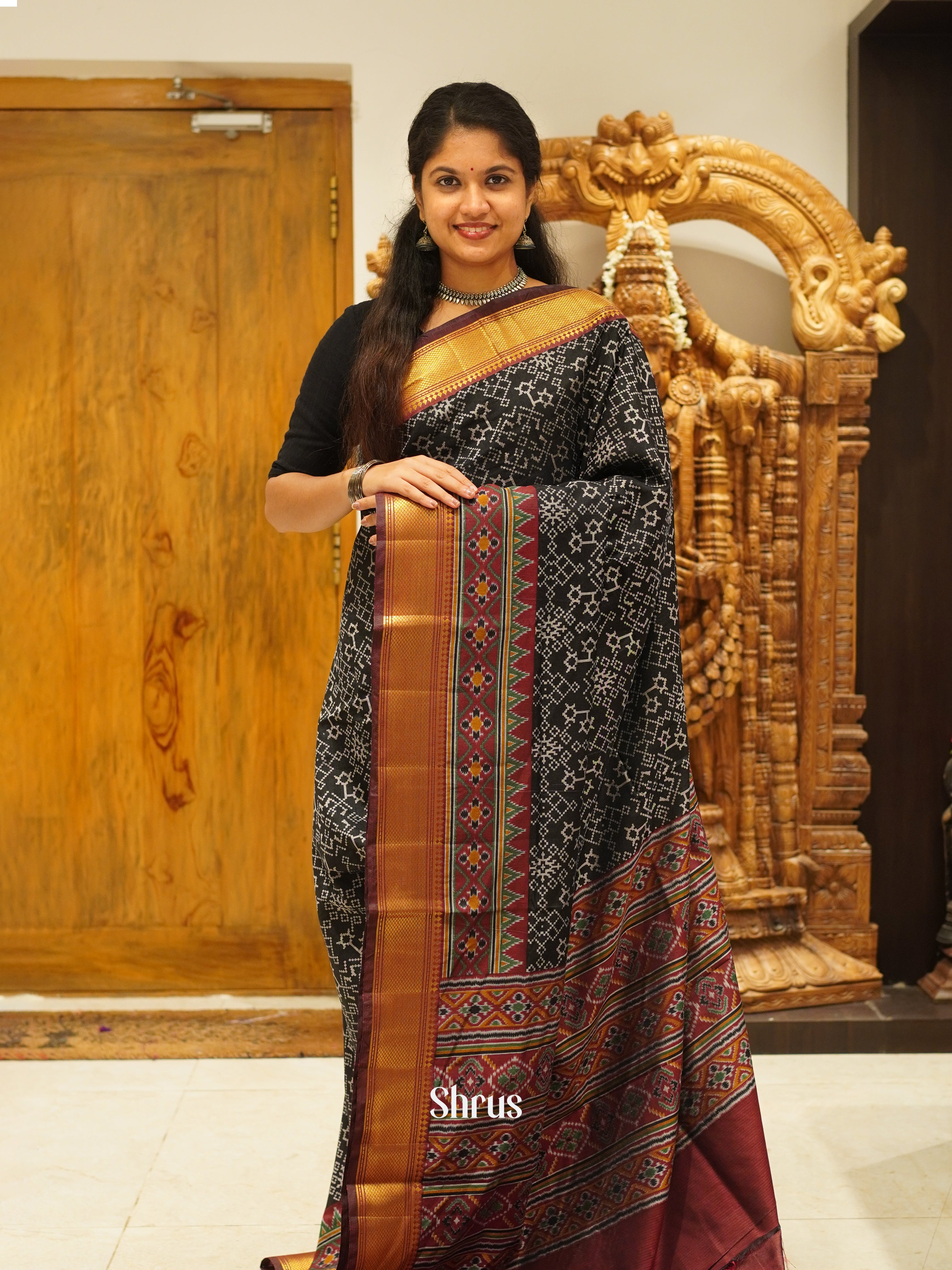 Black & Maroon - Semi Patola Saree - Shop on ShrusEternity.com