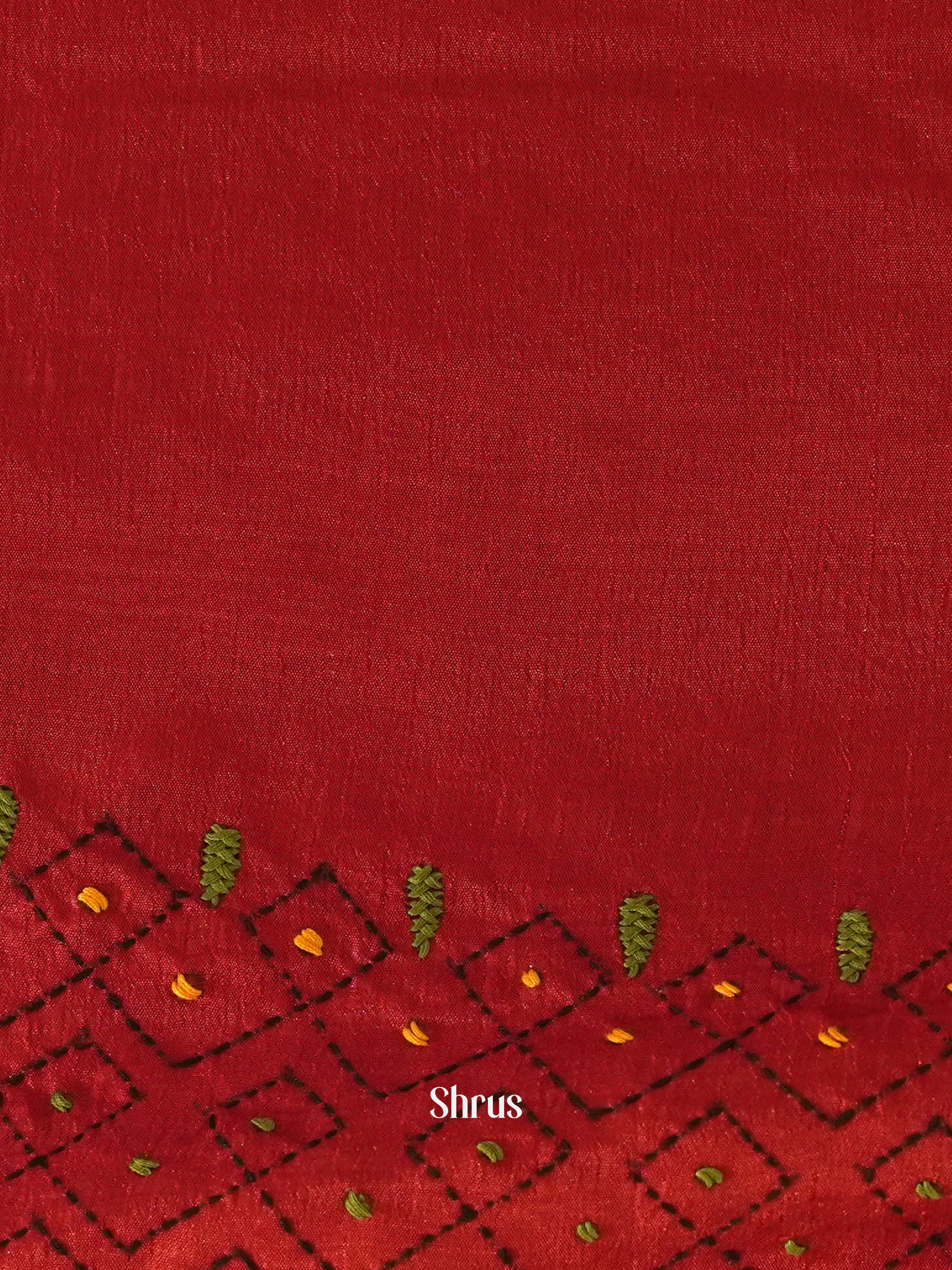 Red - Semi Kantha Saree - Shop on ShrusEternity.com