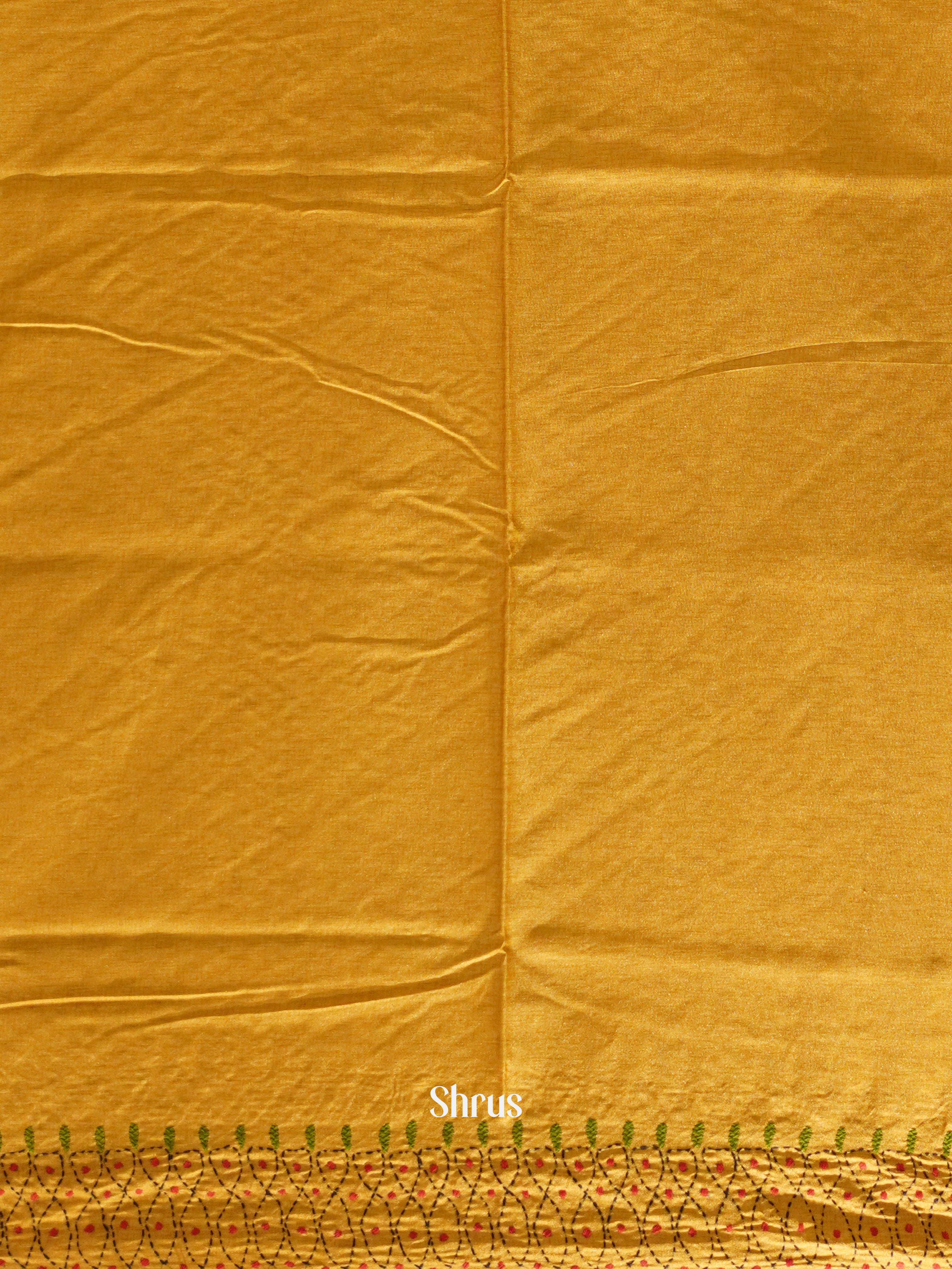 Mustard(Single Tone) - Semi Kantha Saree - Shop on ShrusEternity.com