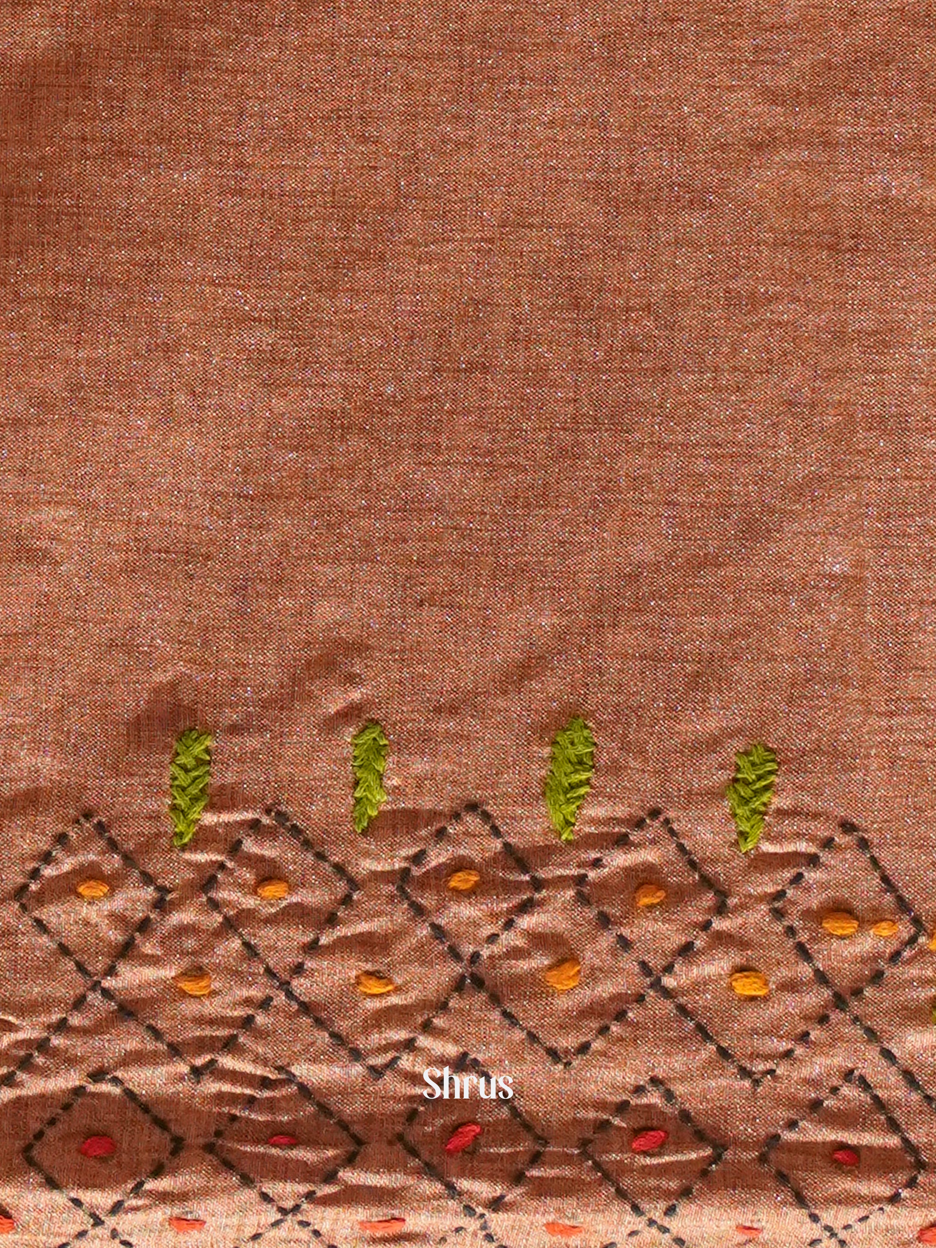 Brown(Single Tone) - Semi Kantha Saree - Shop on ShrusEternity.com