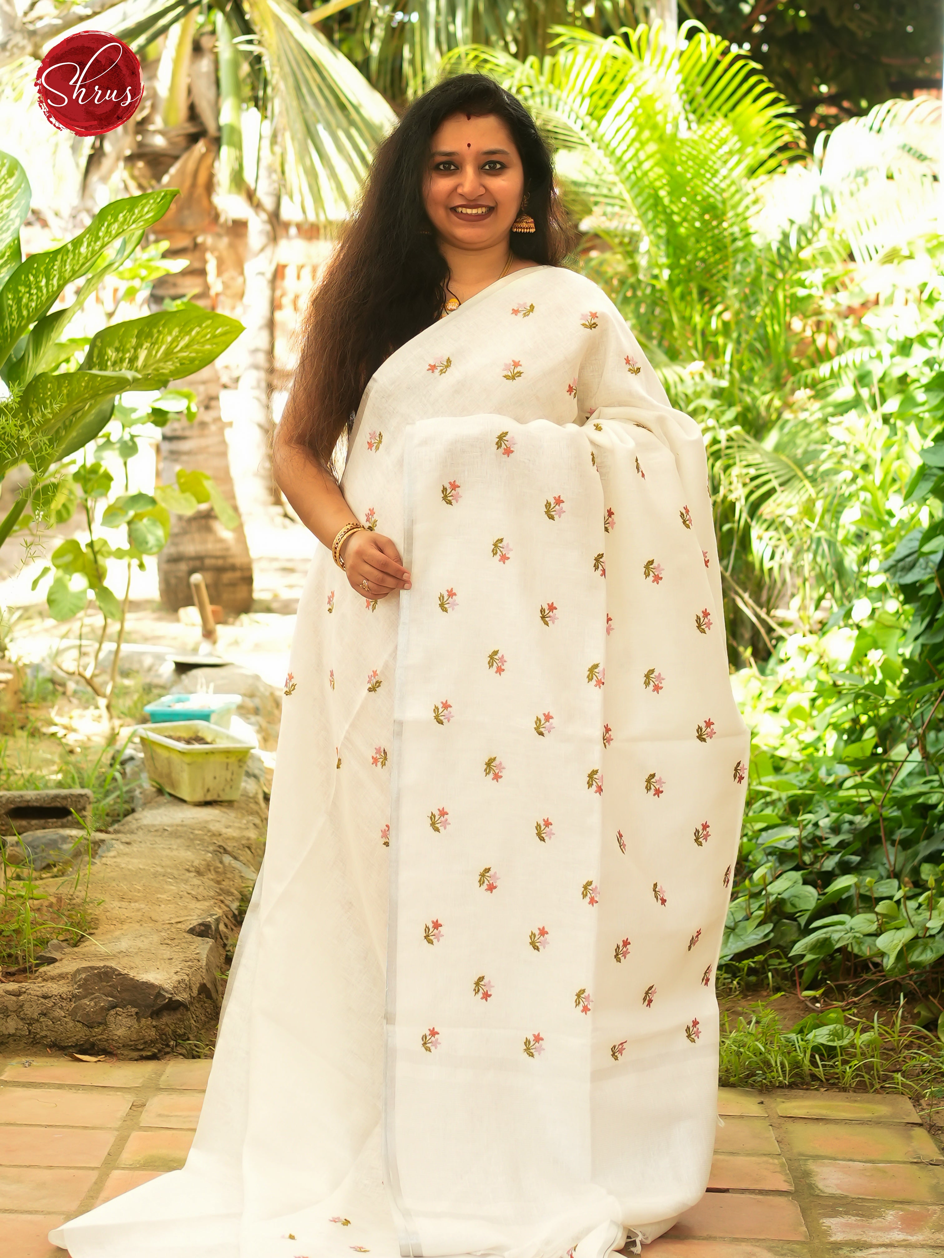 Cream - Linen Saree - Shop on ShrusEternity.com