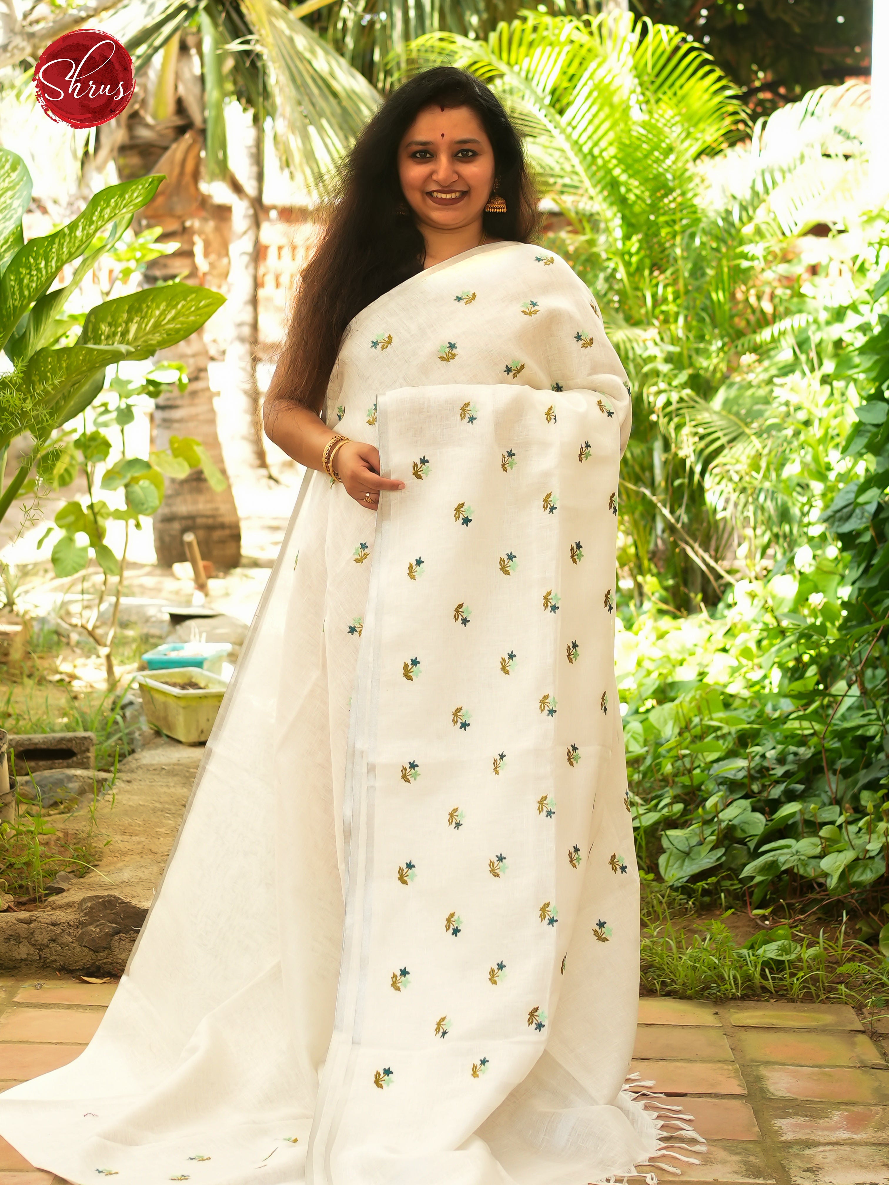 Cream - Linen Saree - Shop on ShrusEternity.com