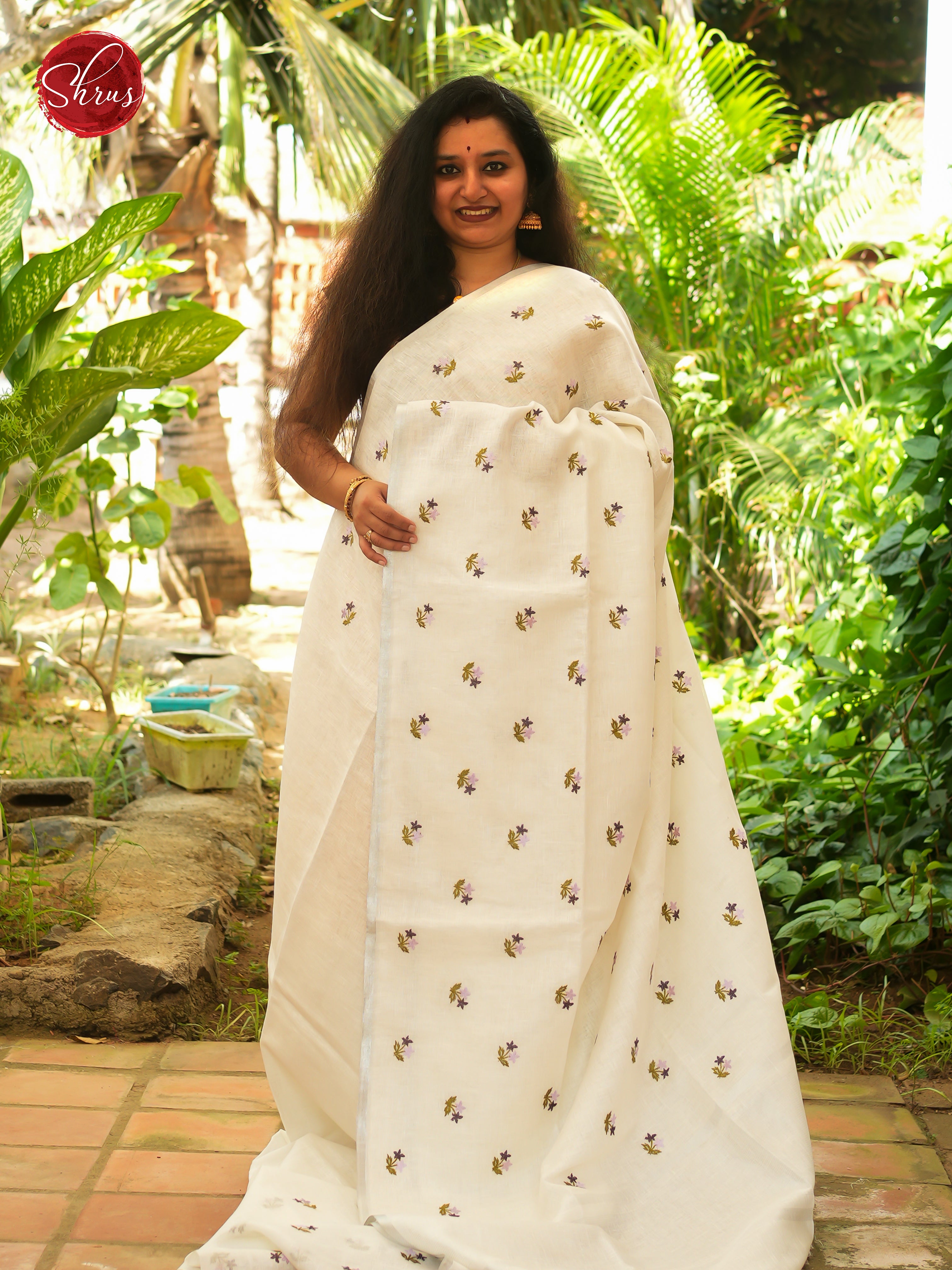 Cream - Linen Saree - Shop on ShrusEternity.com
