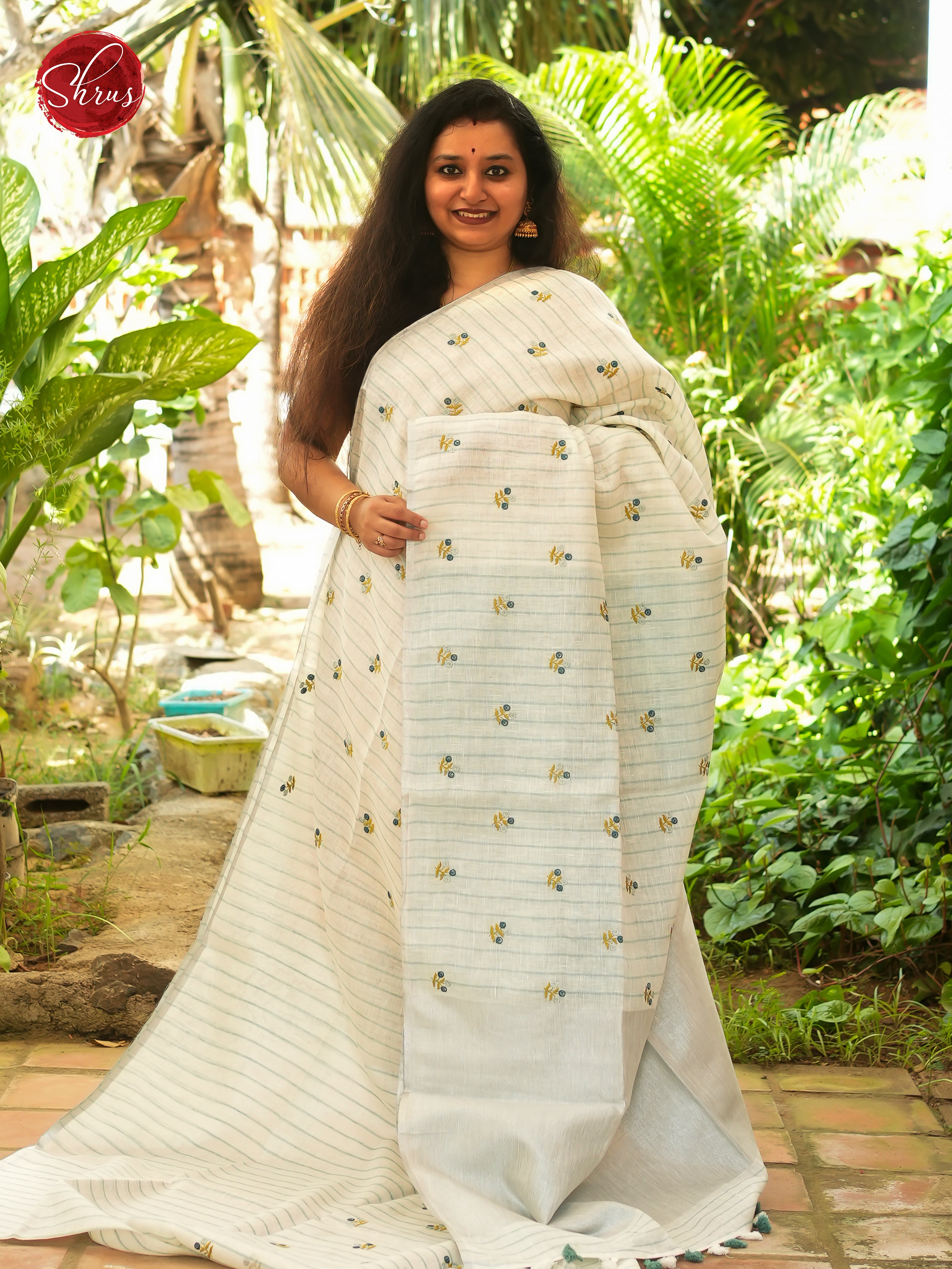 Cream - Linen Saree - Shop on ShrusEternity.com