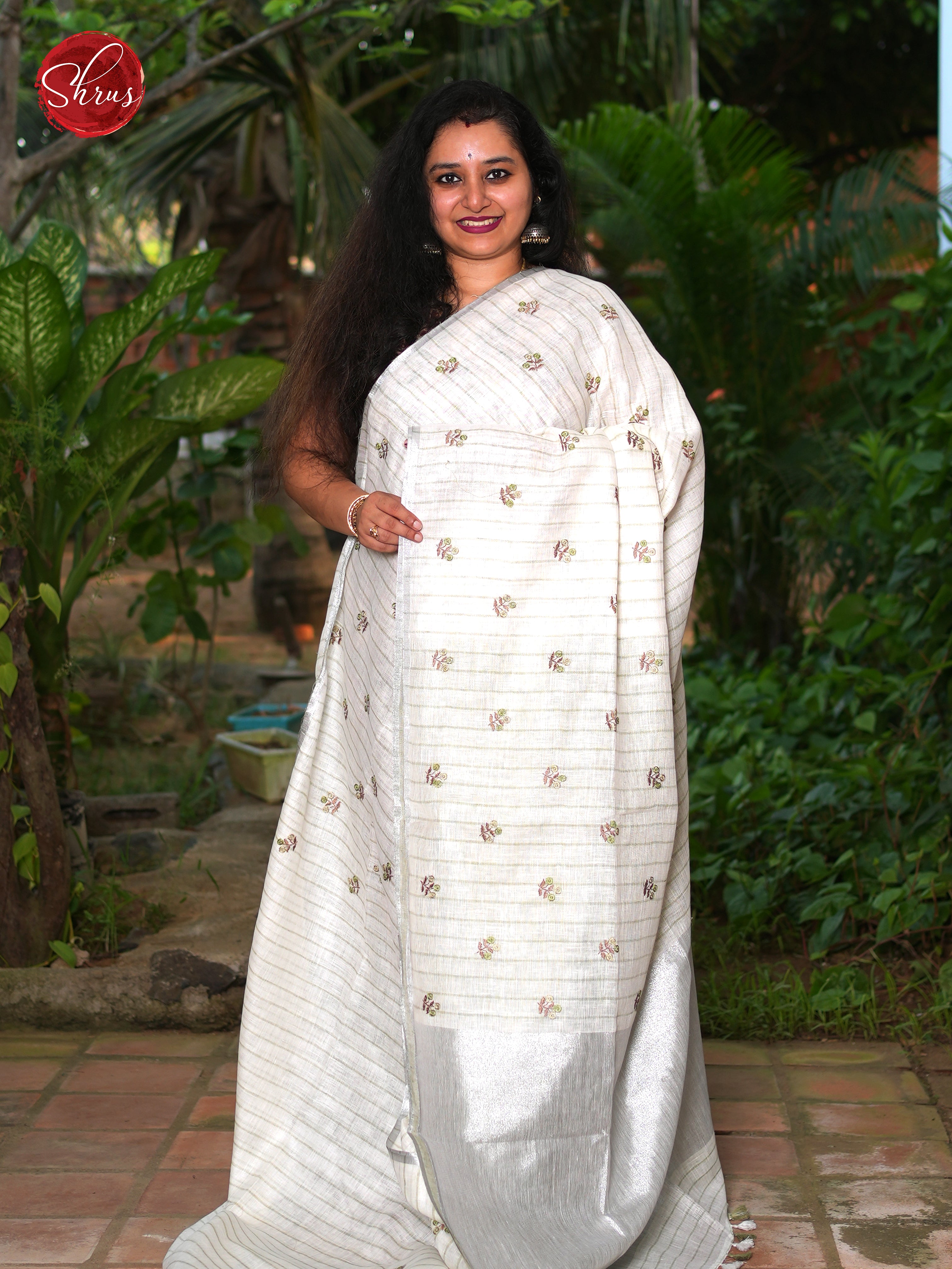 Cream - Linen Saree - Shop on ShrusEternity.com
