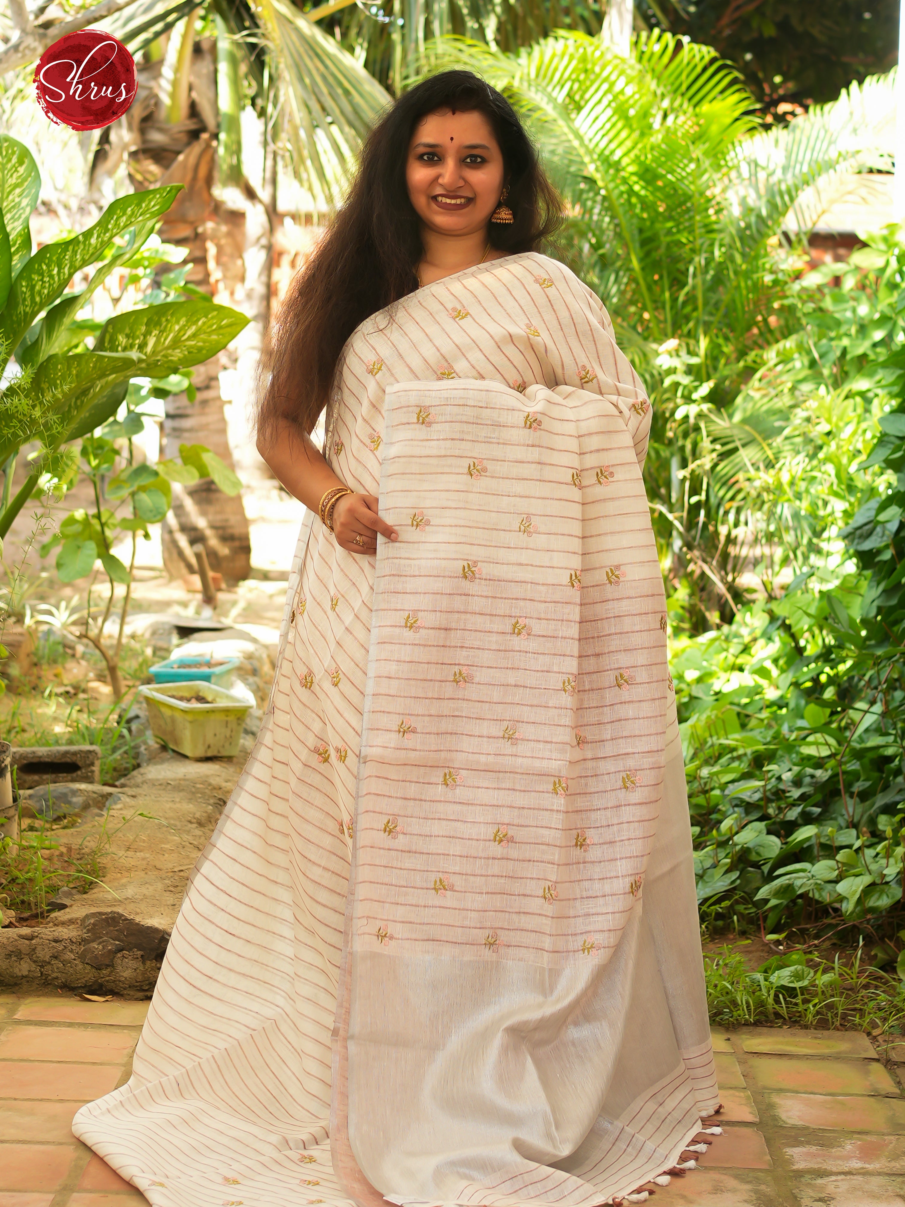 Cream - Linen Saree - Shop on ShrusEternity.com